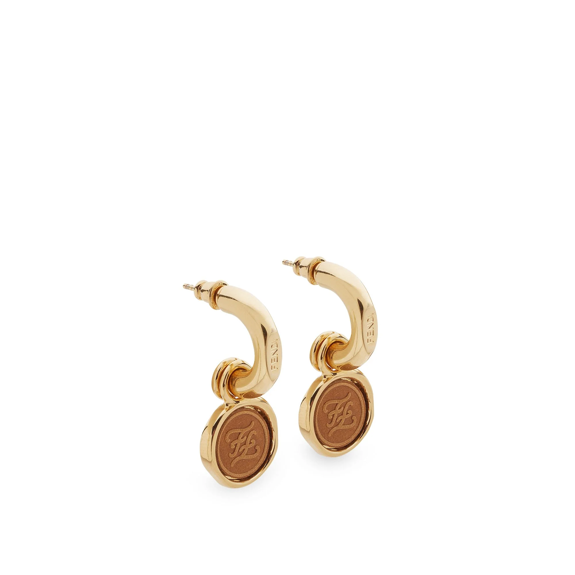 Women's Karligraphy Double Coin Earrings - Soft Gold + Brown