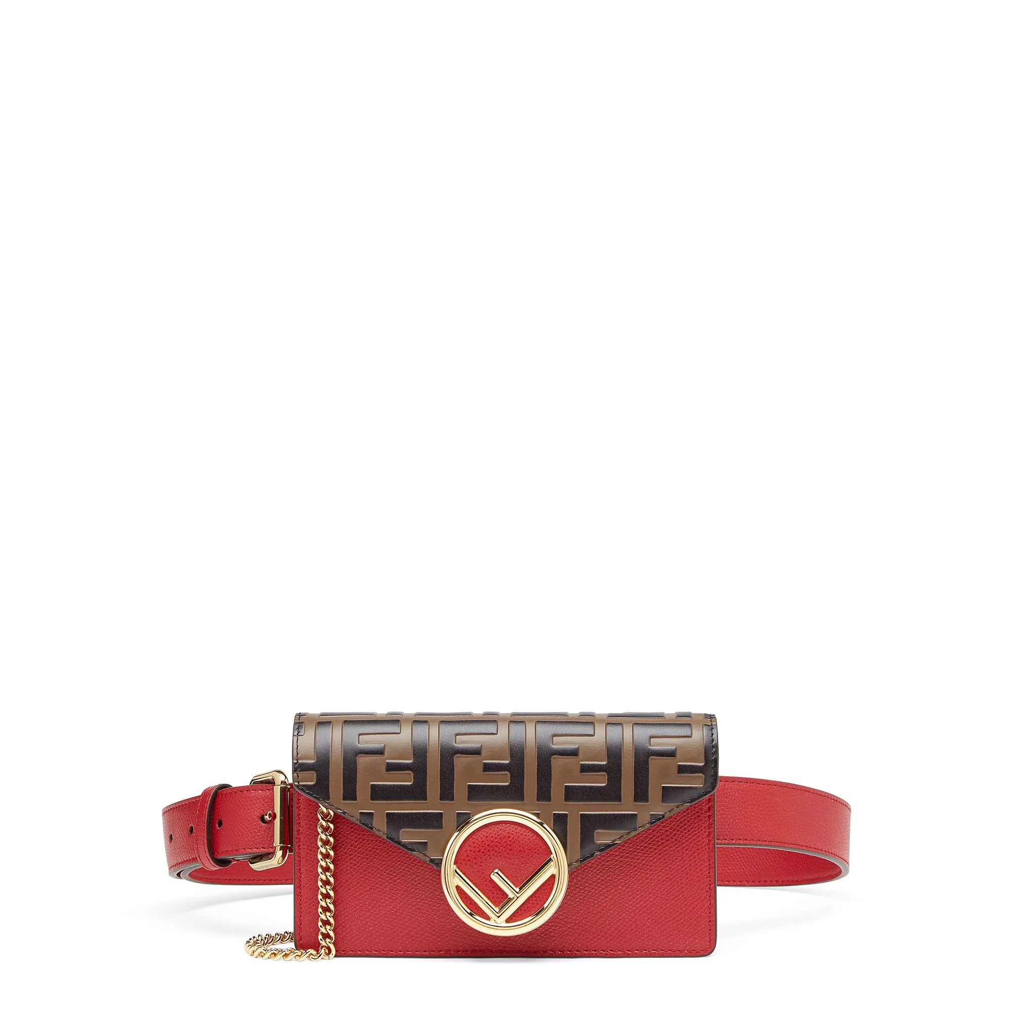 Women's F is Fendi Belt Pouch - Maya + Black + Strawberry + Soft Gold