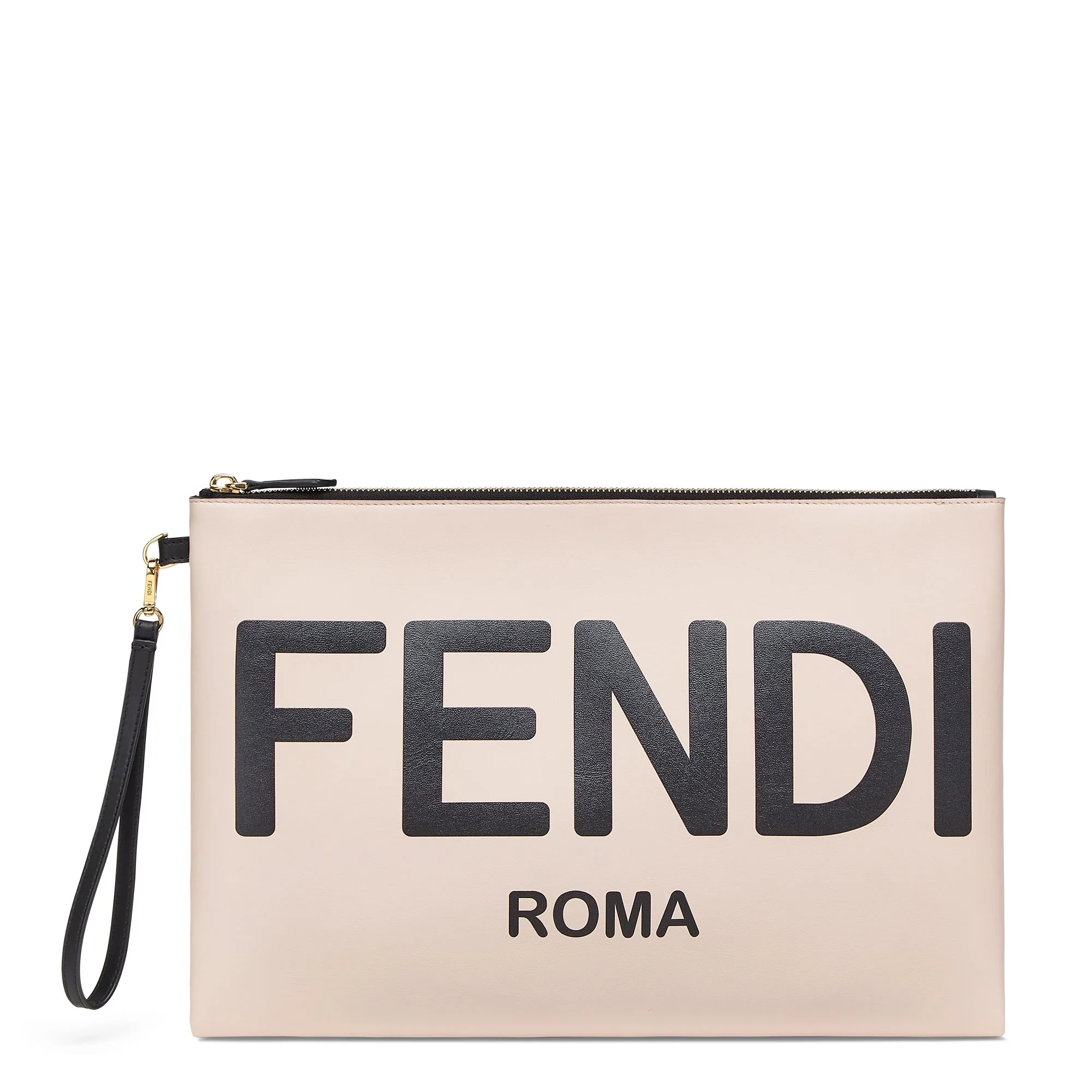 Women's Fendi Roma Large Flat Pouch - Quarzo Pink + Black + Soft Gold
