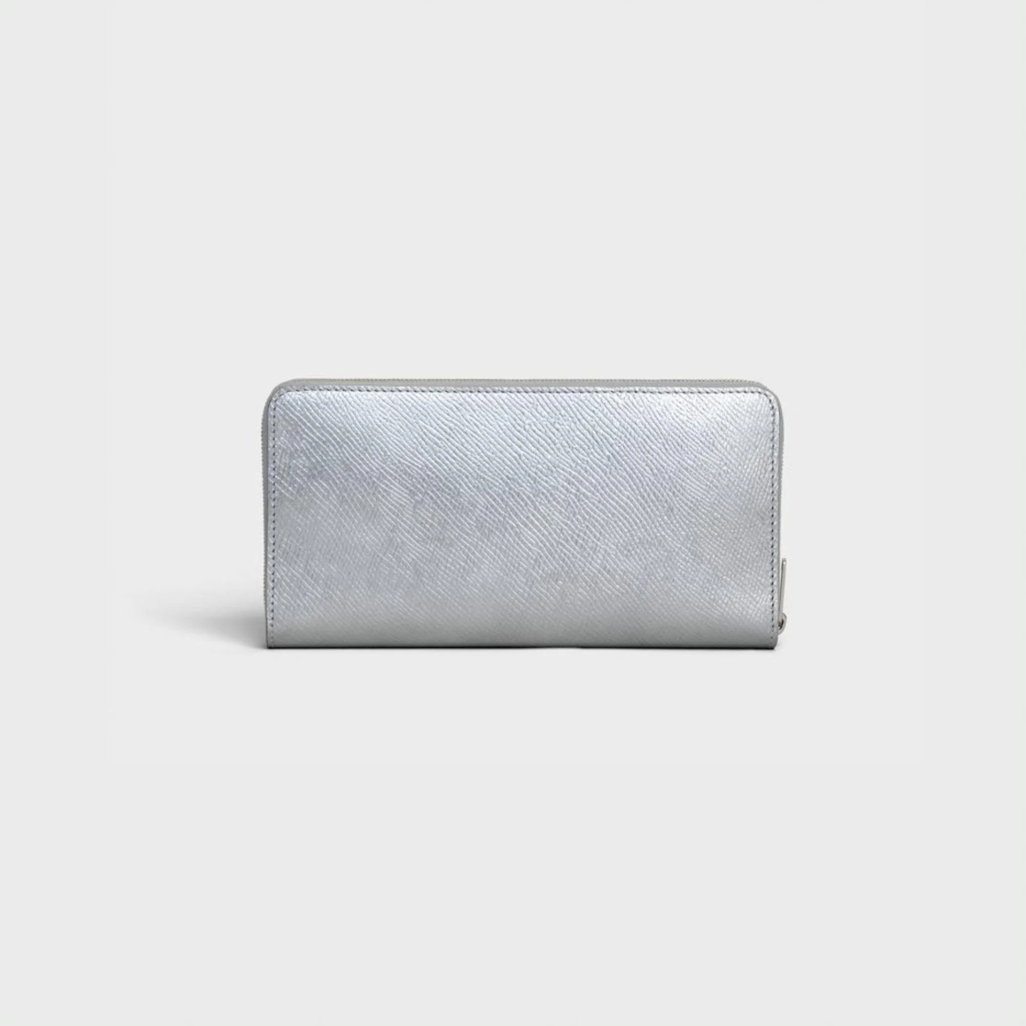 Essentials Slg Large Zipped Wallet Lam.Grain.Calf - Silver - Image 3