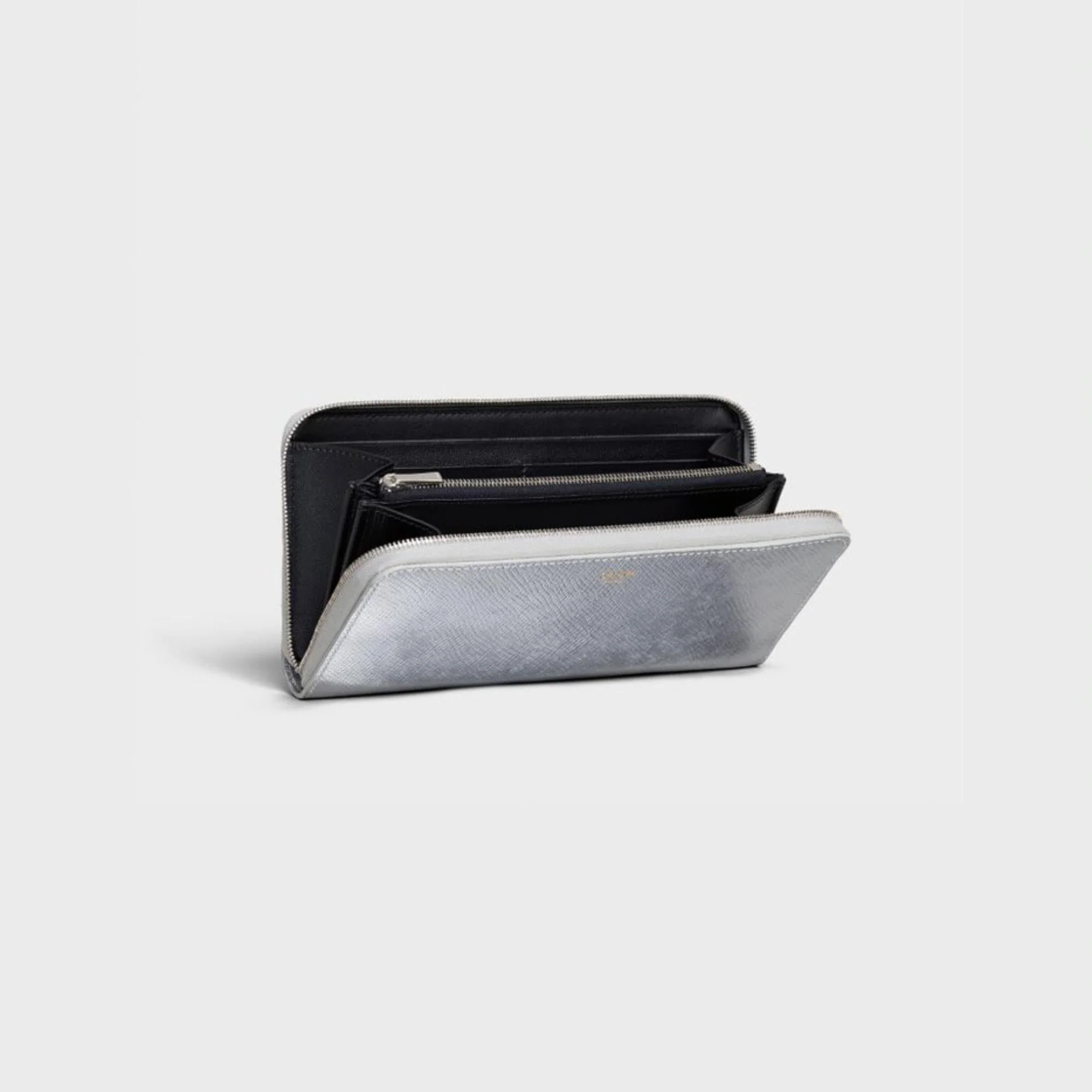 Essentials Slg Large Zipped Wallet Lam.Grain.Calf - Silver - Image 4