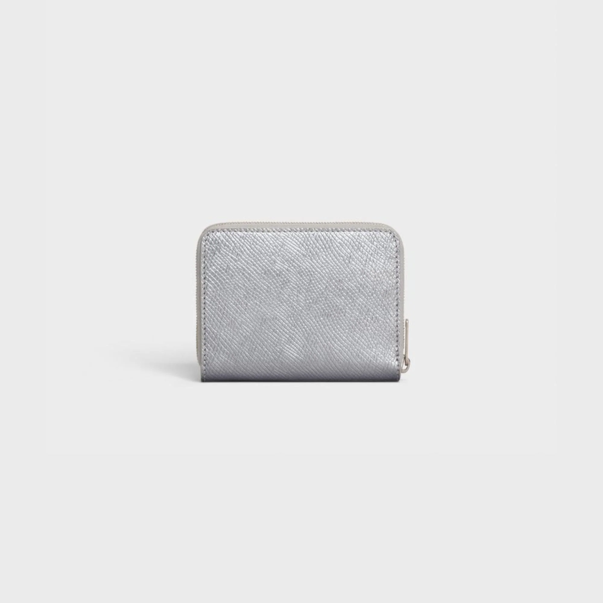 Essentials Slg Compact Zipped Wallet Lam.Grain.Calf - Silver - Image 4