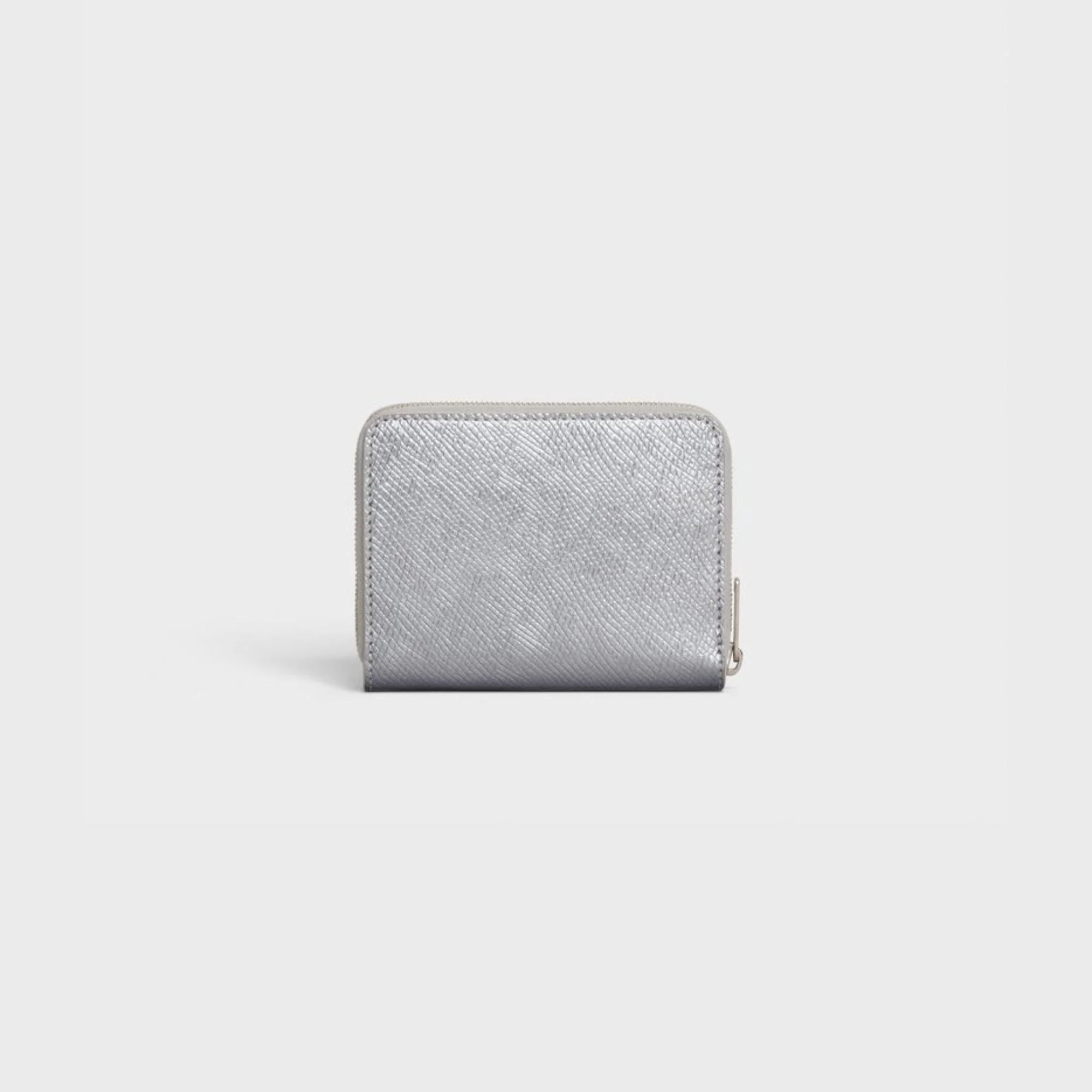 Essentials Slg Compact Zipped Wallet Lam.Grain.Calf - Silver - Image 5