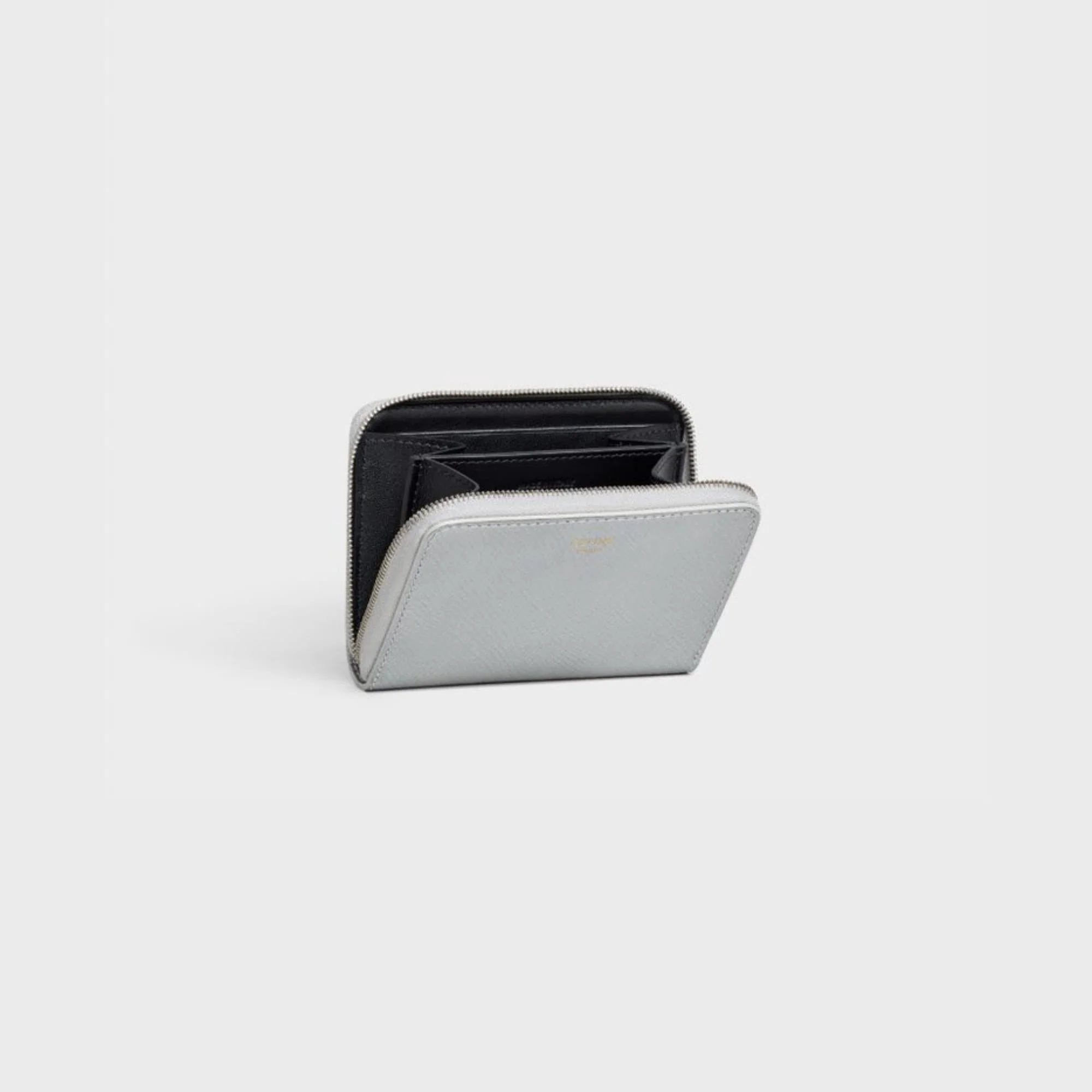 Essentials Slg Compact Zipped Wallet Lam.Grain.Calf - Silver - Image 7