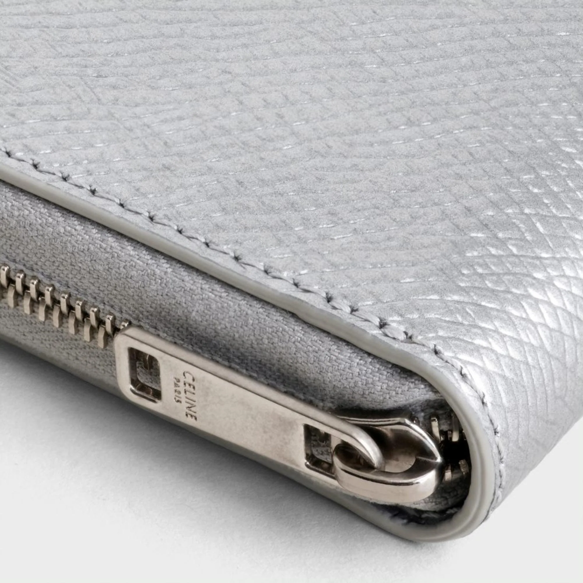 Essentials Slg Compact Zipped Wallet Lam.Grain.Calf - Silver - Image 8