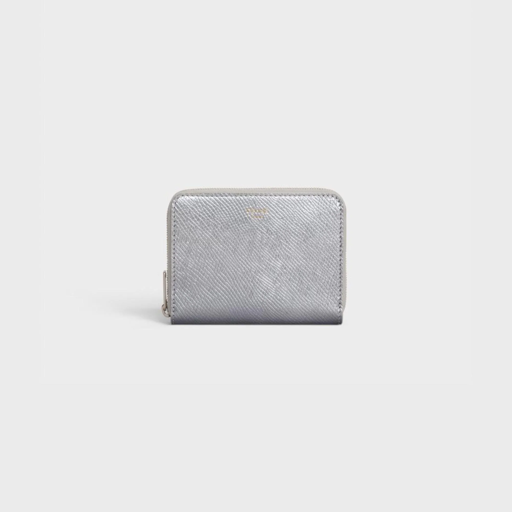 Essentials Slg Compact Zipped Wallet Lam.Grain.Calf - Silver - Image 9