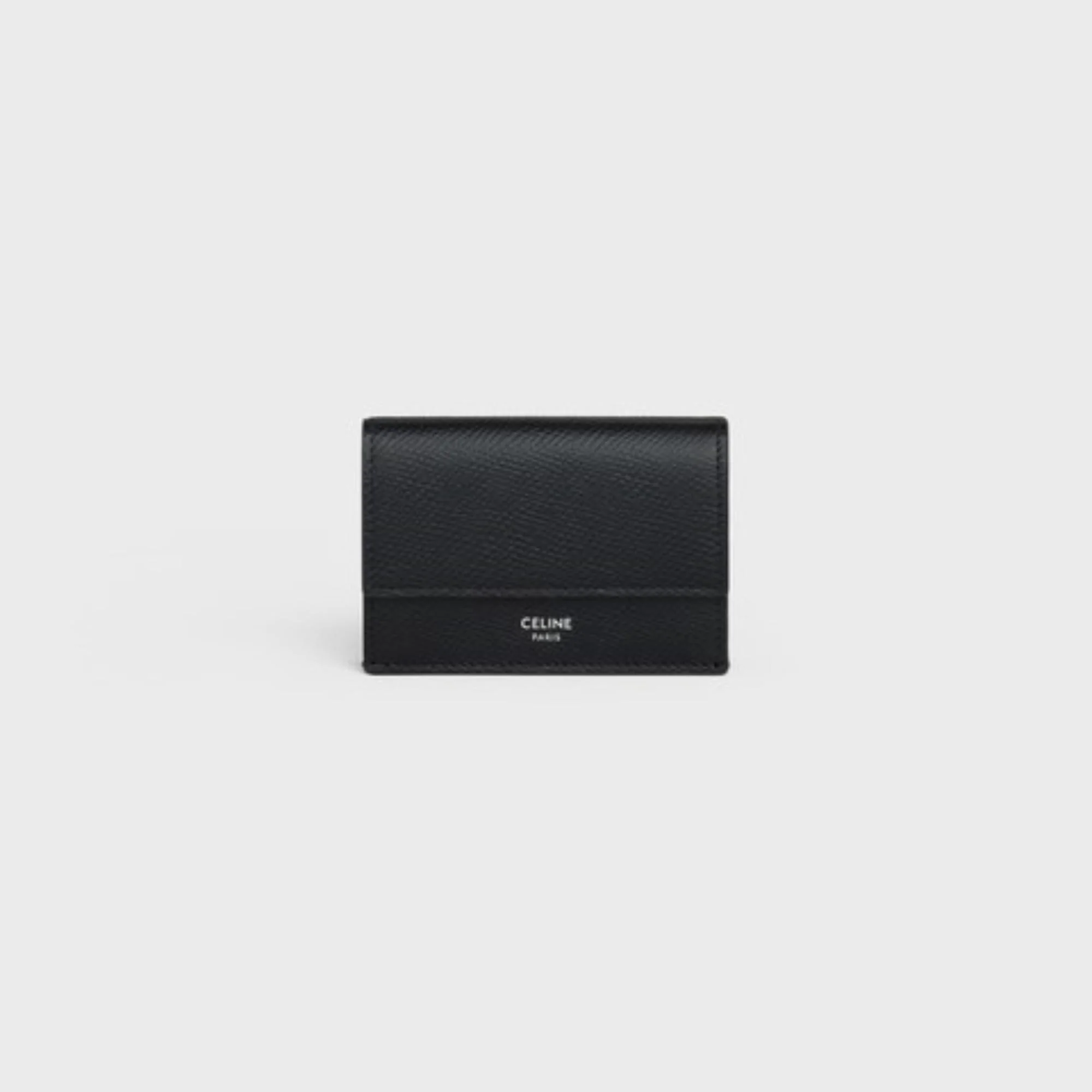 Essentials Slg Folded Compact Wallet Grained Calfskin - Black
