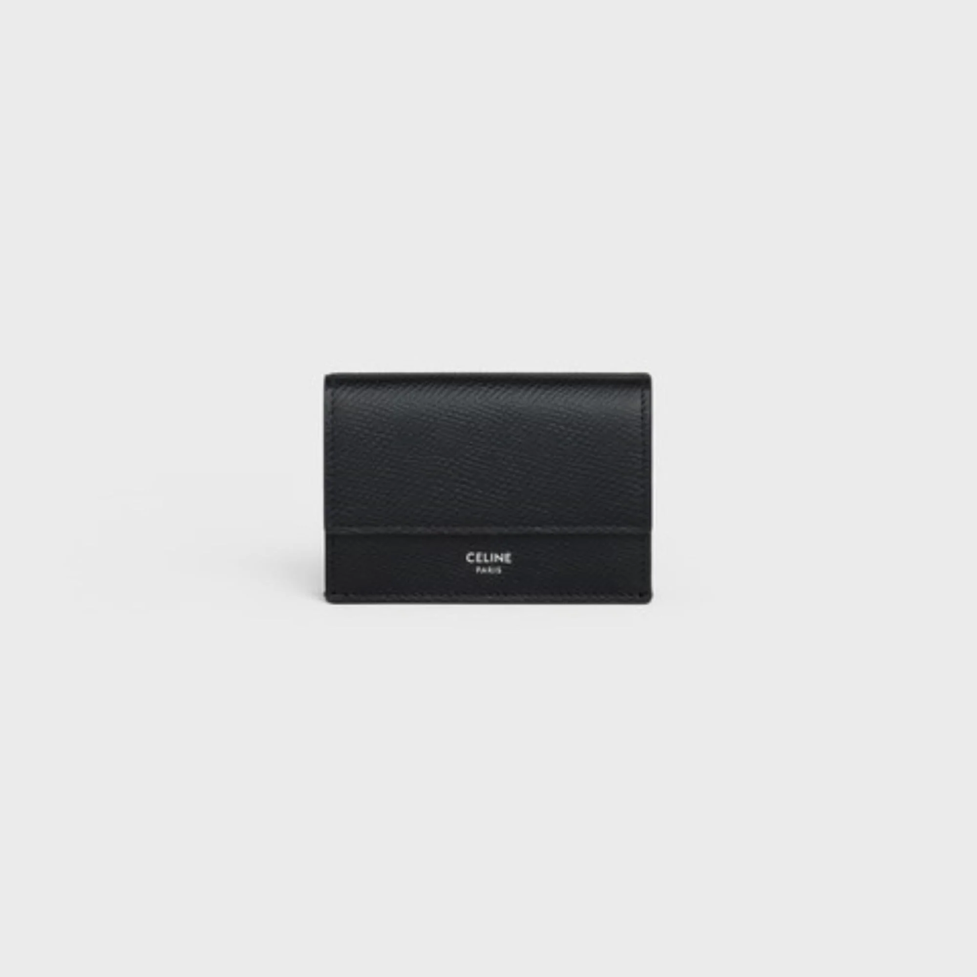 Essentials Slg Folded Compact Wallet Grained Calfskin - Black