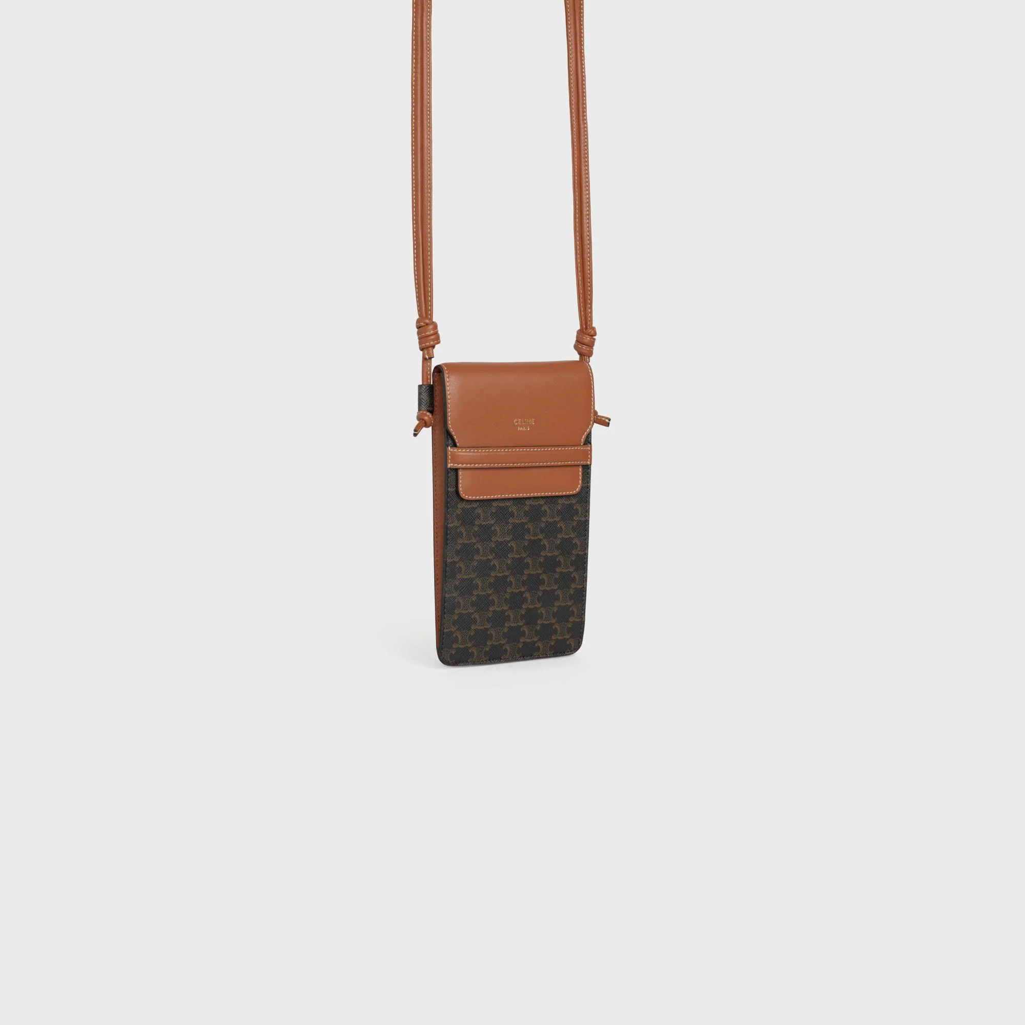 Triomphe Canvas Slg Phone Pouch With Flap & Lambskin - Tan - Image 3