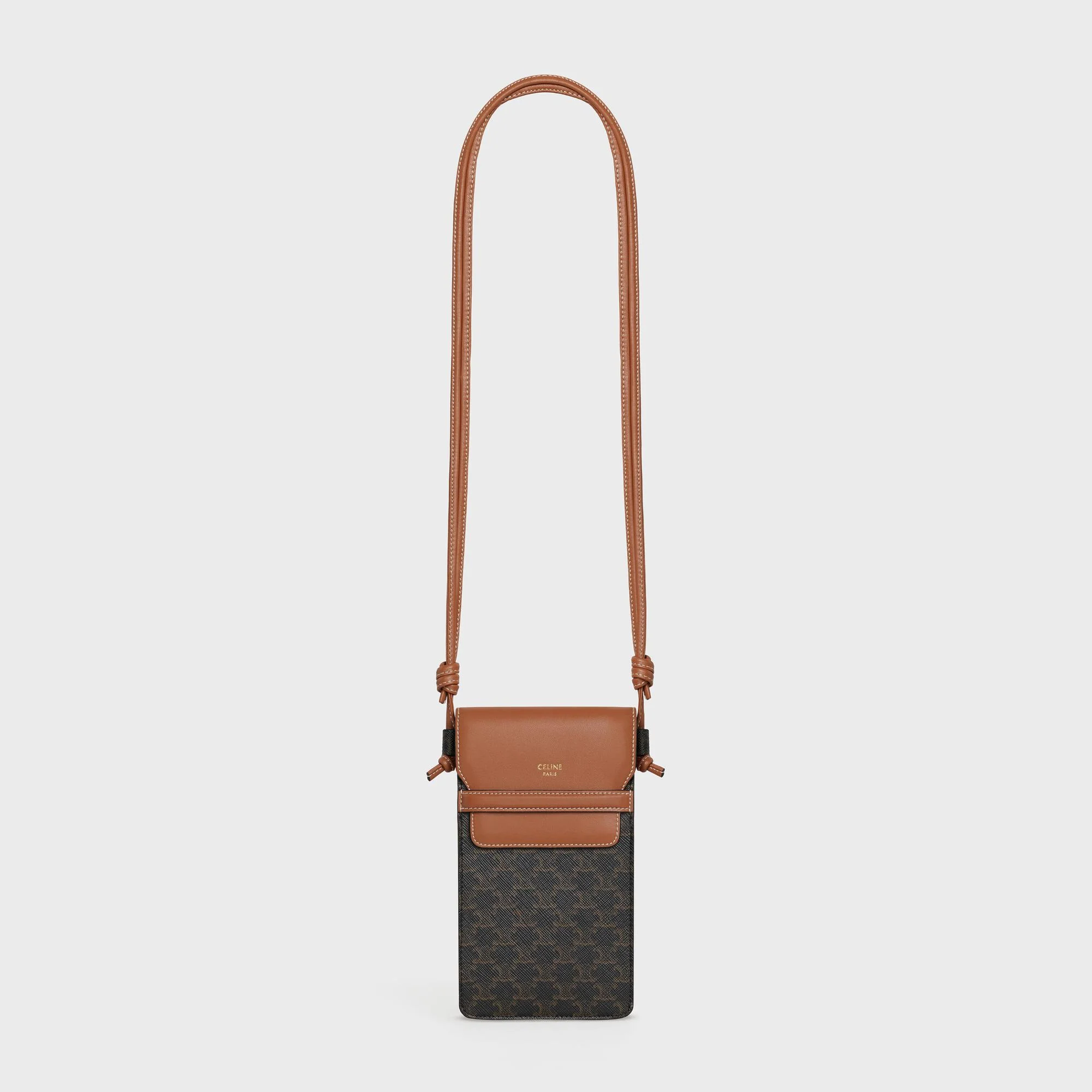 Triomphe Canvas Slg Phone Pouch With Flap & Lambskin - Tan - Image 5