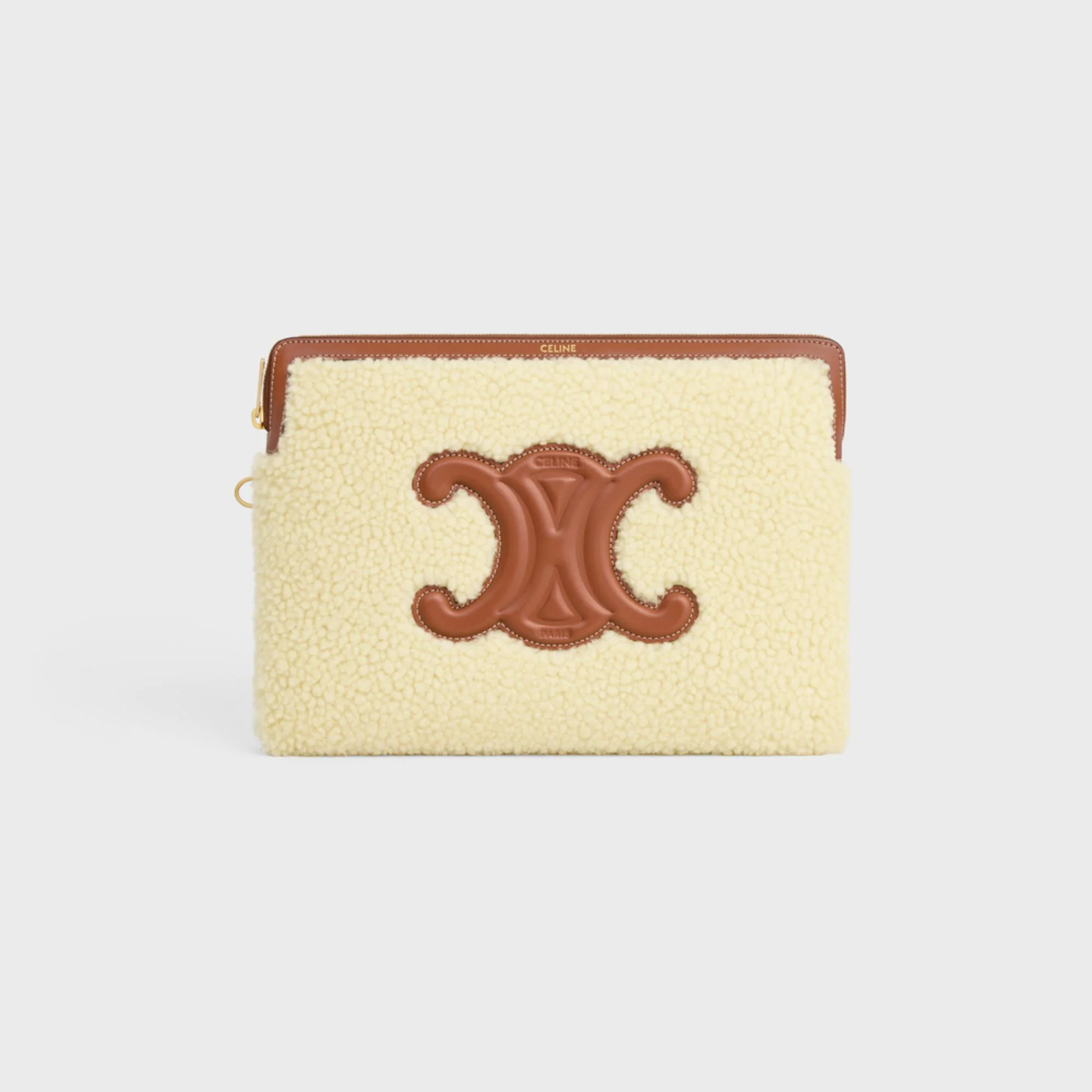 Cuir Triomphe Slg Small Pouch With Strap Trio.Slg Shearling - Beige - Image 2