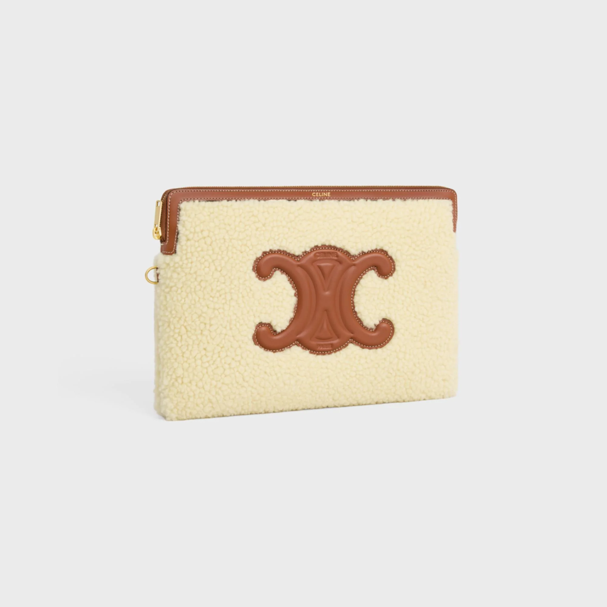 Cuir Triomphe Slg Small Pouch With Strap Trio.Slg Shearling - Beige - Image 3