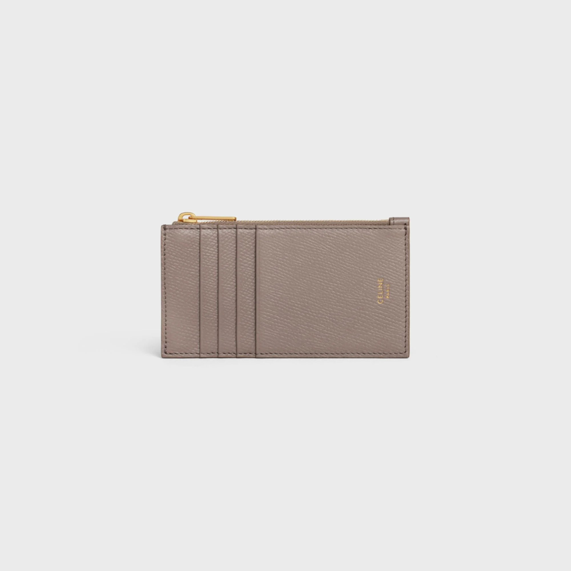 Essentials Slg Zipped Compact Card Holder Grained Calfskin - Pebble