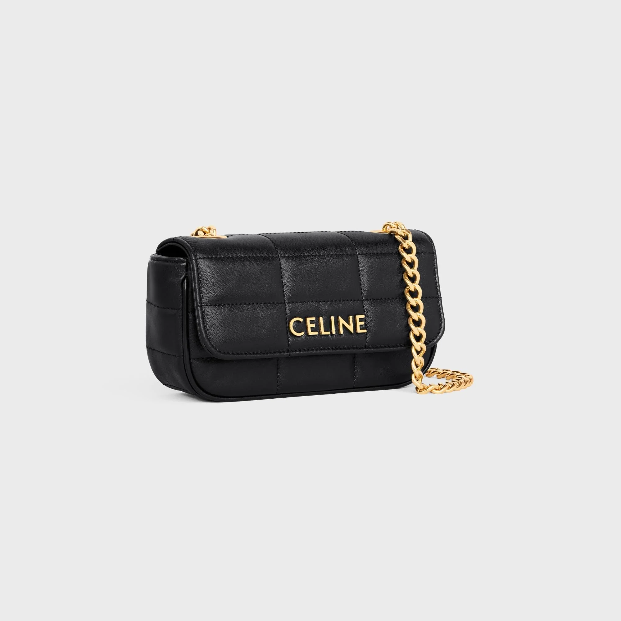 Matelassé Monochrome Celine Mini Chain Shoulder Bag Mat.Mono.Cel.Slg Quilted Calfs - Black - Image 2