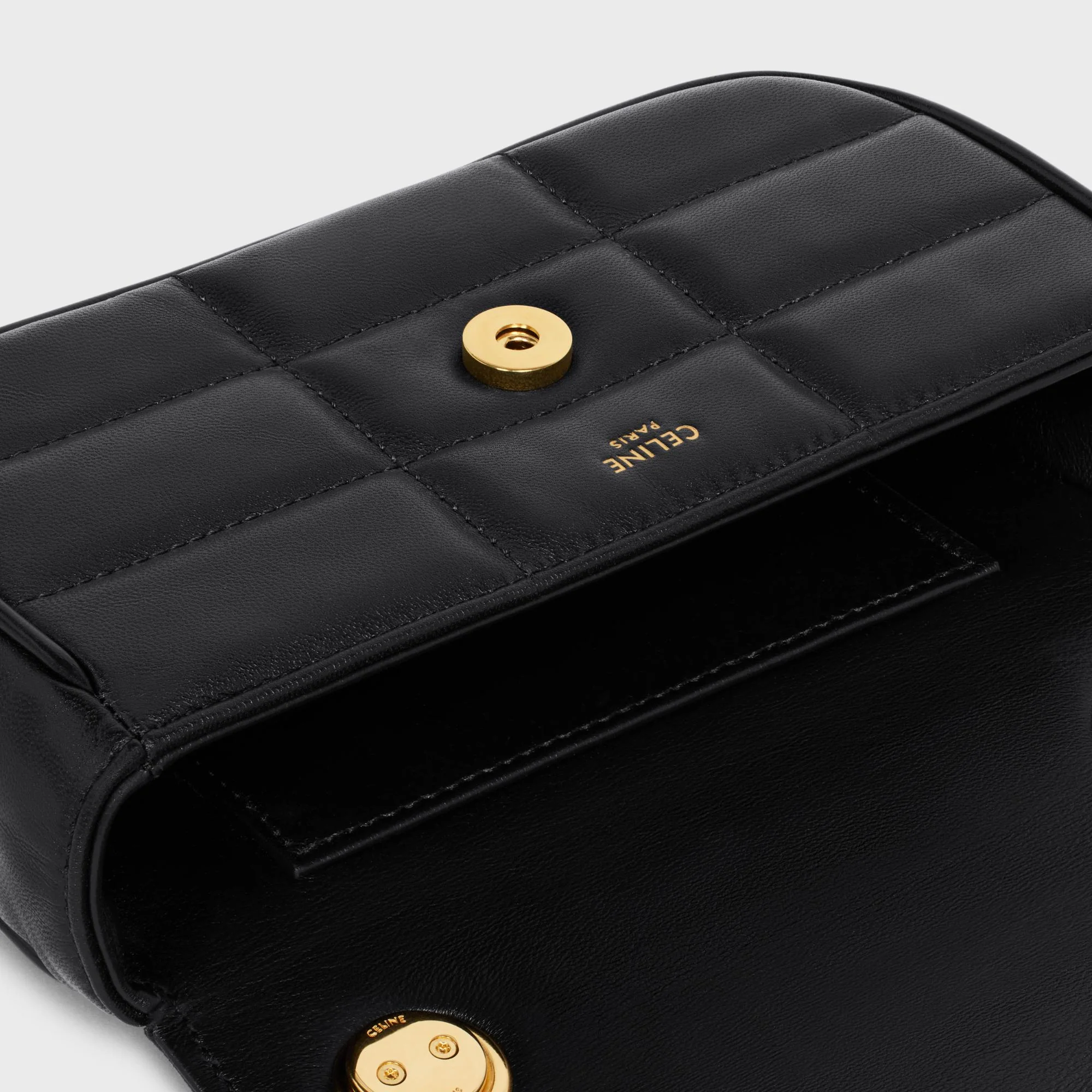 Matelassé Monochrome Celine Mini Chain Shoulder Bag Mat.Mono.Cel.Slg Quilted Calfs - Black - Image 4