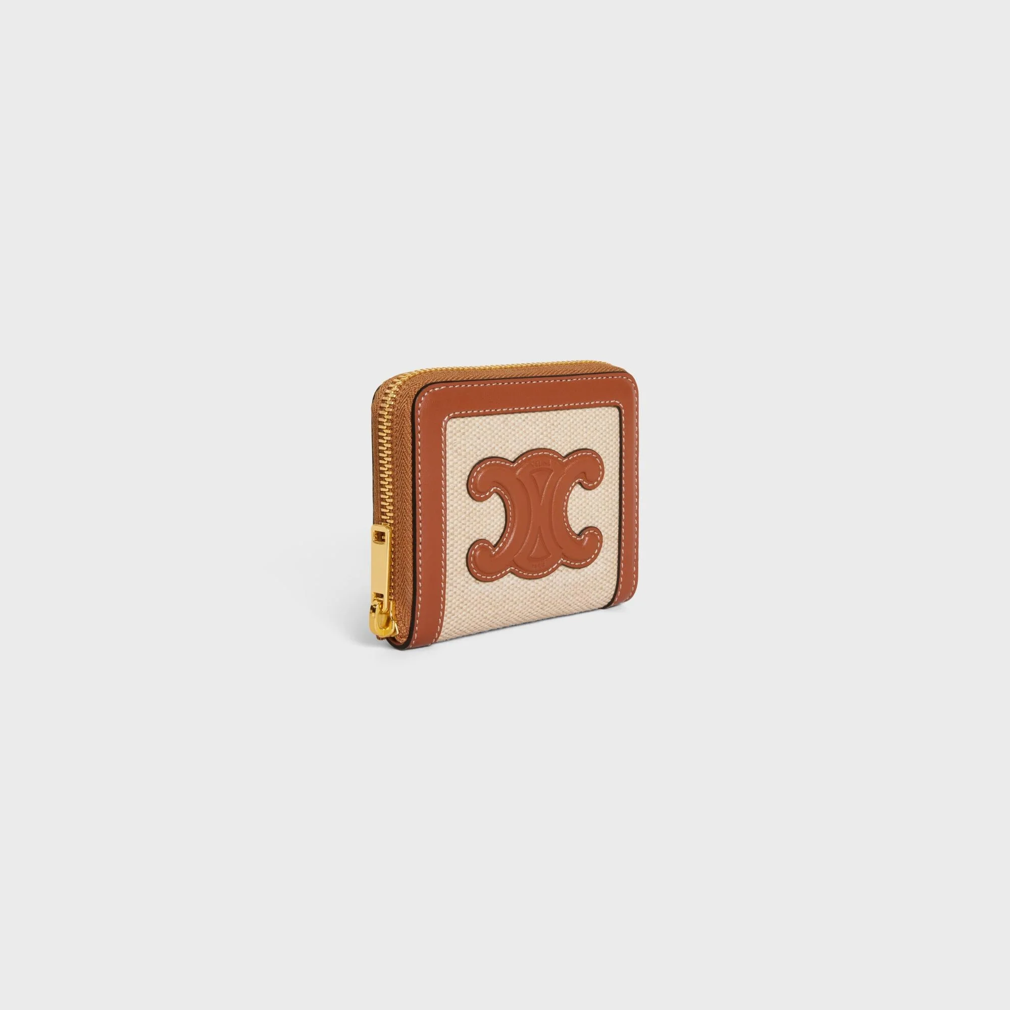 Cuir Triomphe Slg Compact Zipped Wallet Trio.Slg Textile & Calf - Natural / Tan - Image 2