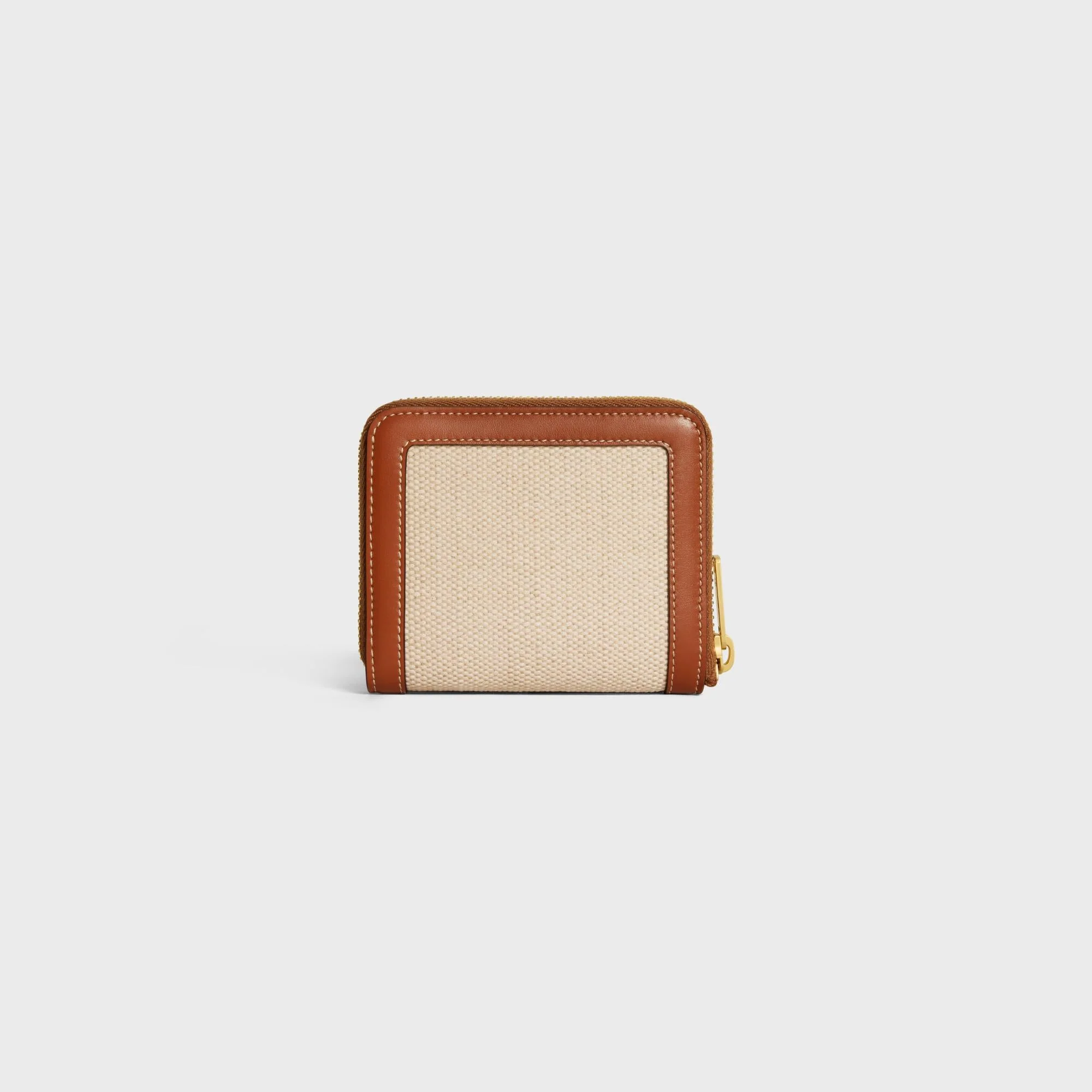 Cuir Triomphe Slg Compact Zipped Wallet Trio.Slg Textile & Calf - Natural / Tan - Image 3
