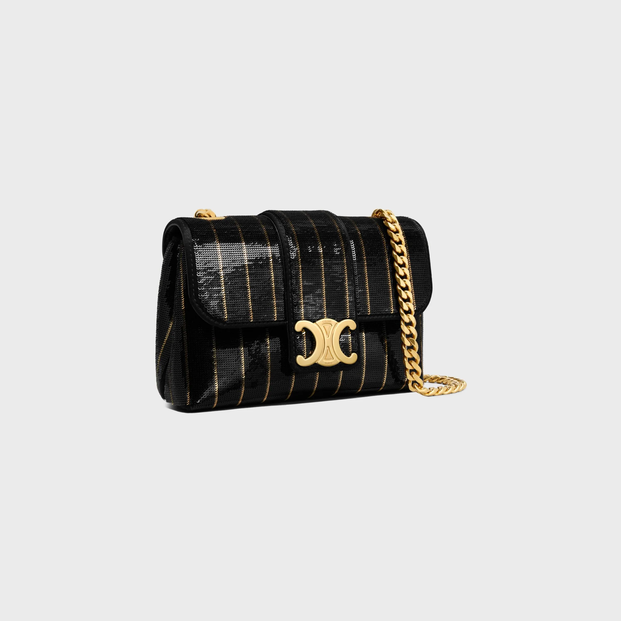 Celine Victoire Slg Mini Striped Sequins - Black / Gold - Image 2