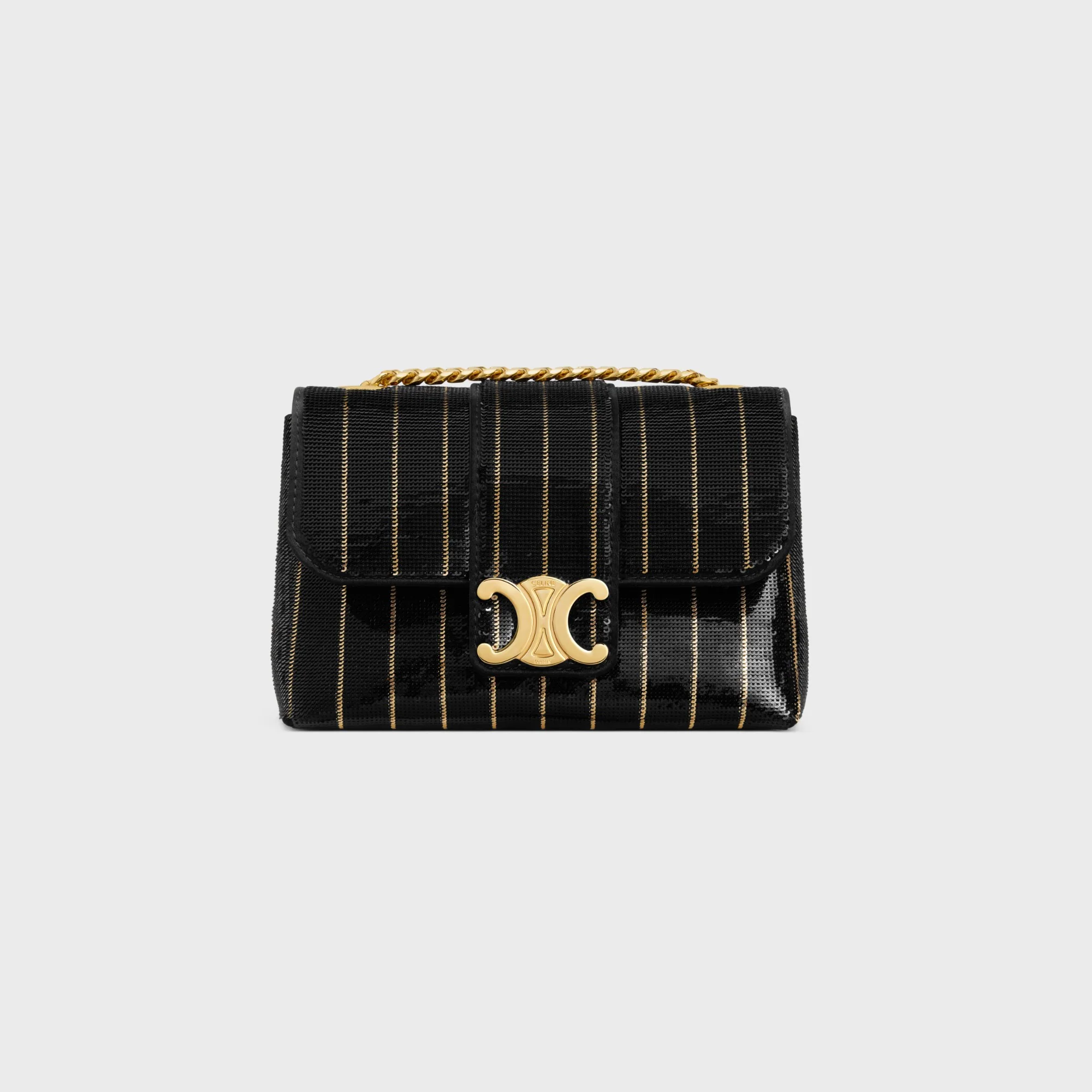 Celine Victoire Slg Mini Striped Sequins - Black / Gold