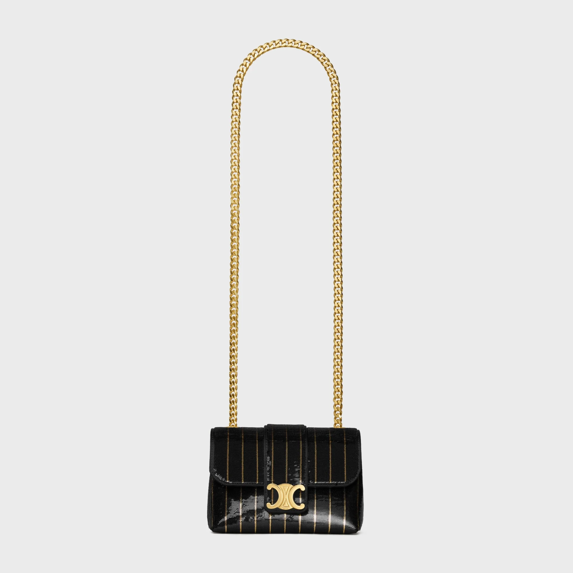 Celine Victoire Slg Mini Striped Sequins - Black / Gold - Image 6