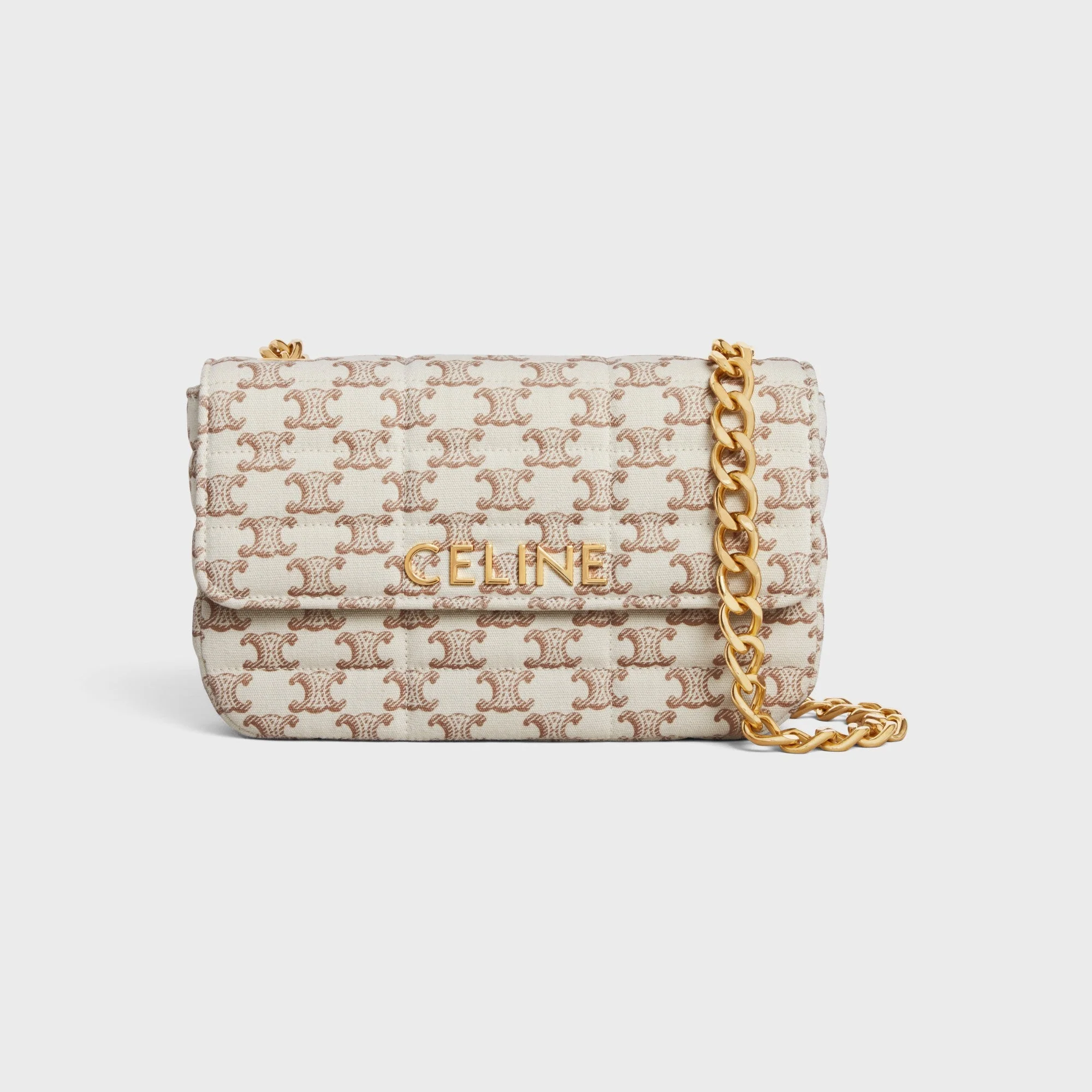 Matelassé Monochrome Celine Chain Shoulder Bag Mat.Mono.Cel.Quilt.Text.W/Trio - White - Image 2