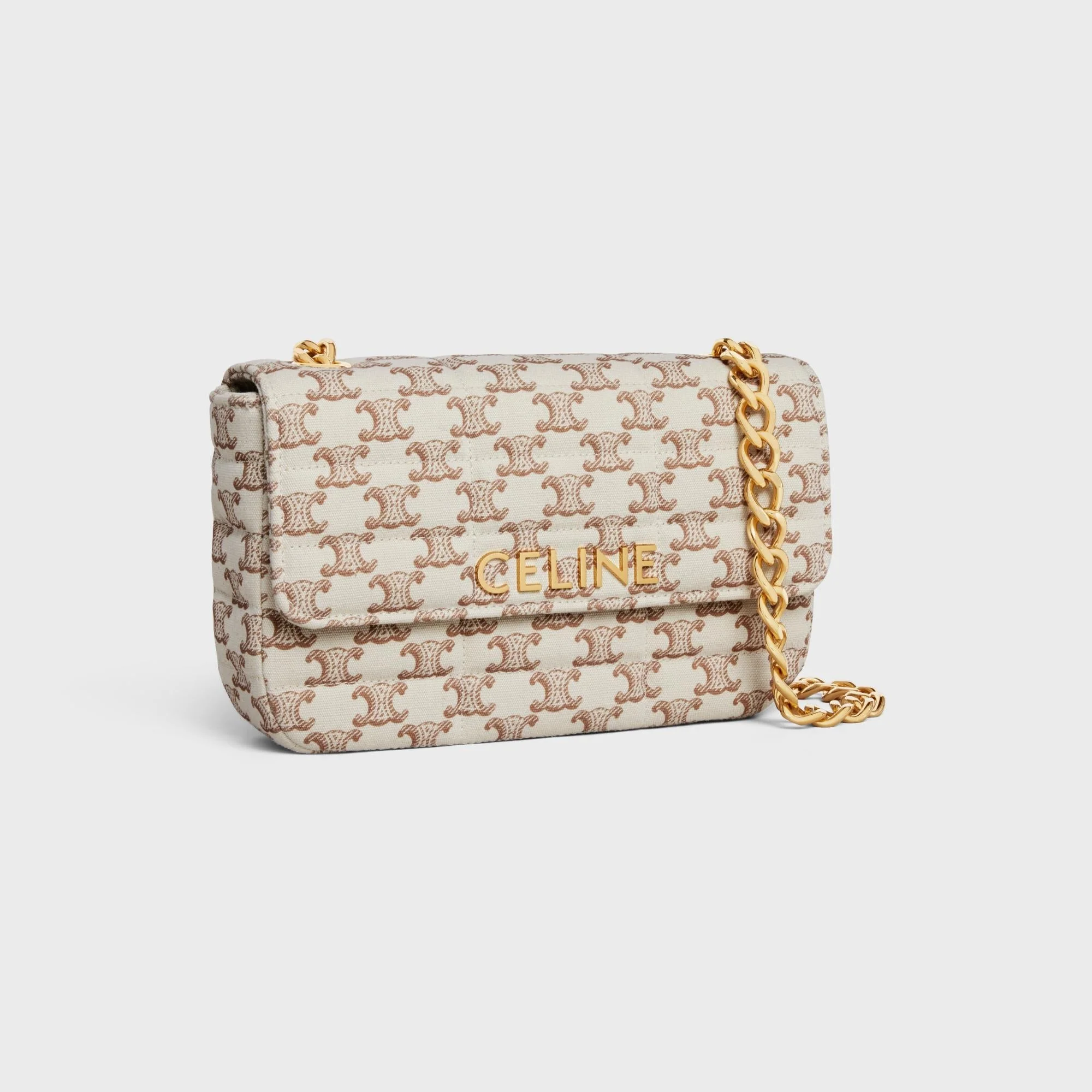 Matelassé Monochrome Celine Chain Shoulder Bag Mat.Mono.Cel.Quilt.Text.W/Trio - White - Image 4