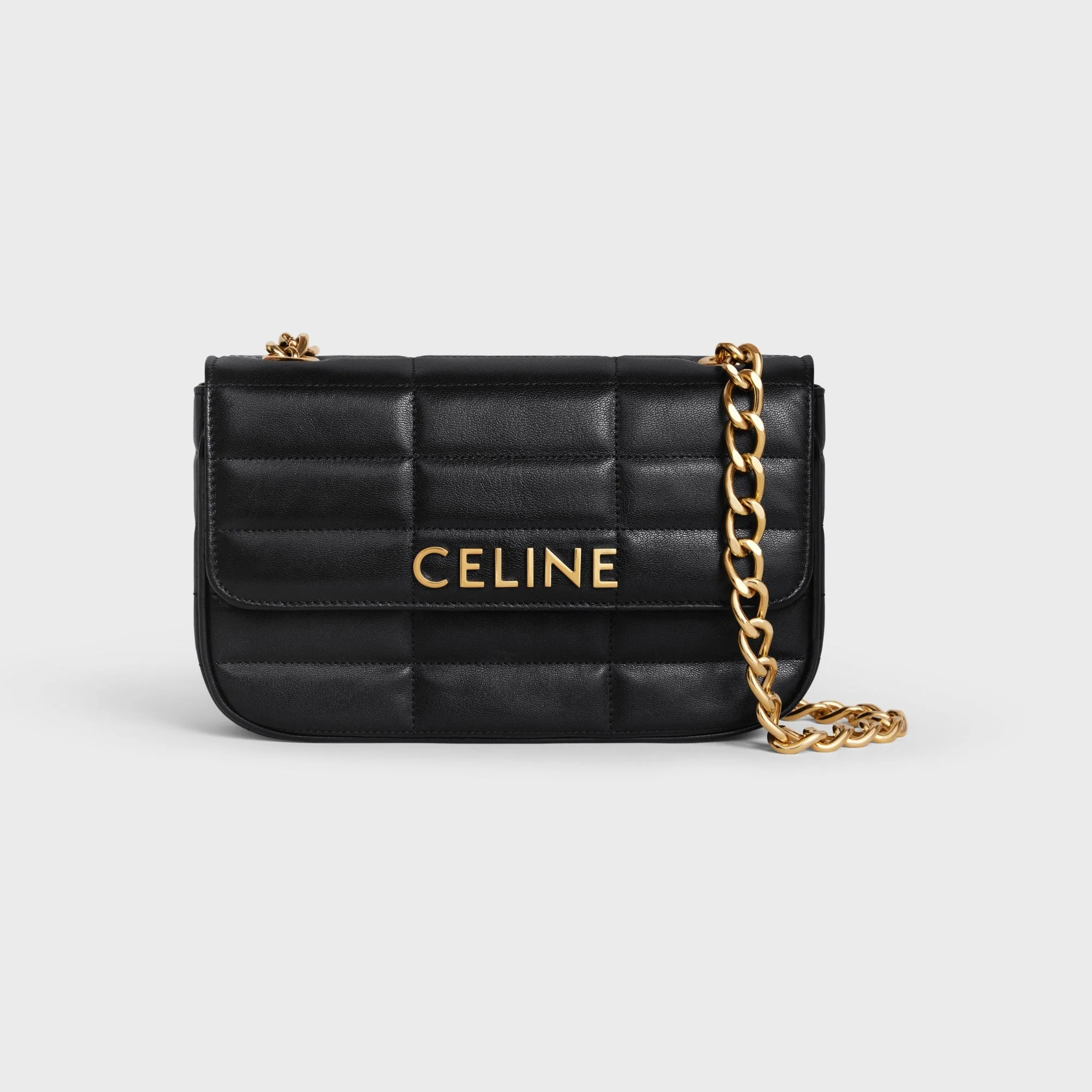 Matelassé Monochrome Celine Chain Shoulder Bag Matelas.Mono.Celine Quilt.Goat - Black