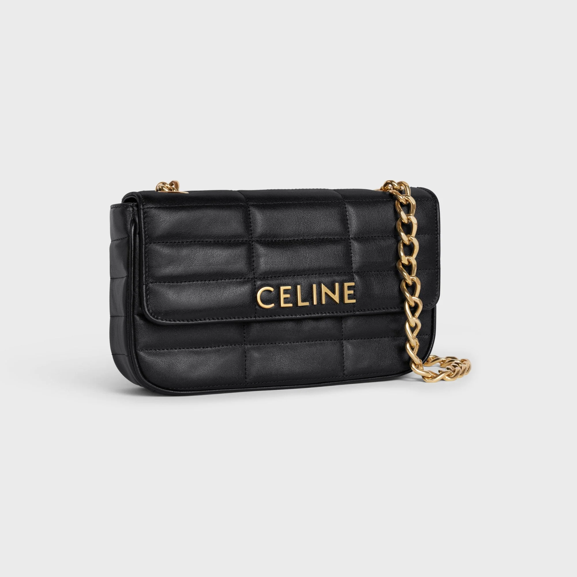 Matelassé Monochrome Celine Chain Shoulder Bag Matelas.Mono.Celine Quilt.Goat - Black - Image 2