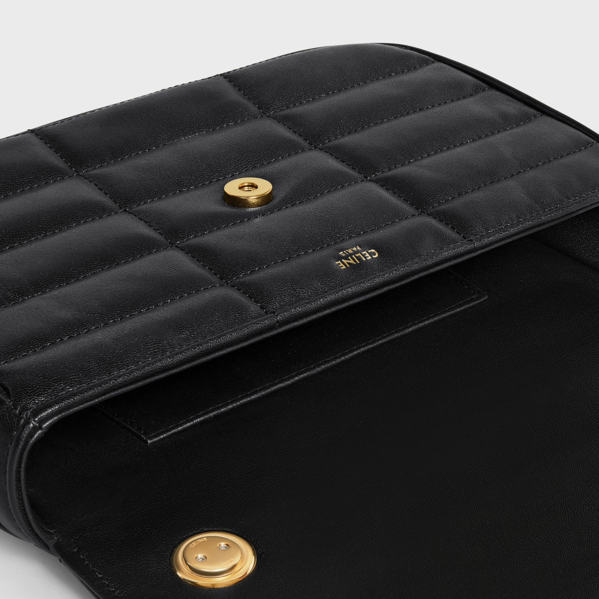 Matelassé Monochrome Celine Chain Shoulder Bag Matelas.Mono.Celine Quilt.Goat - Black - Image 5