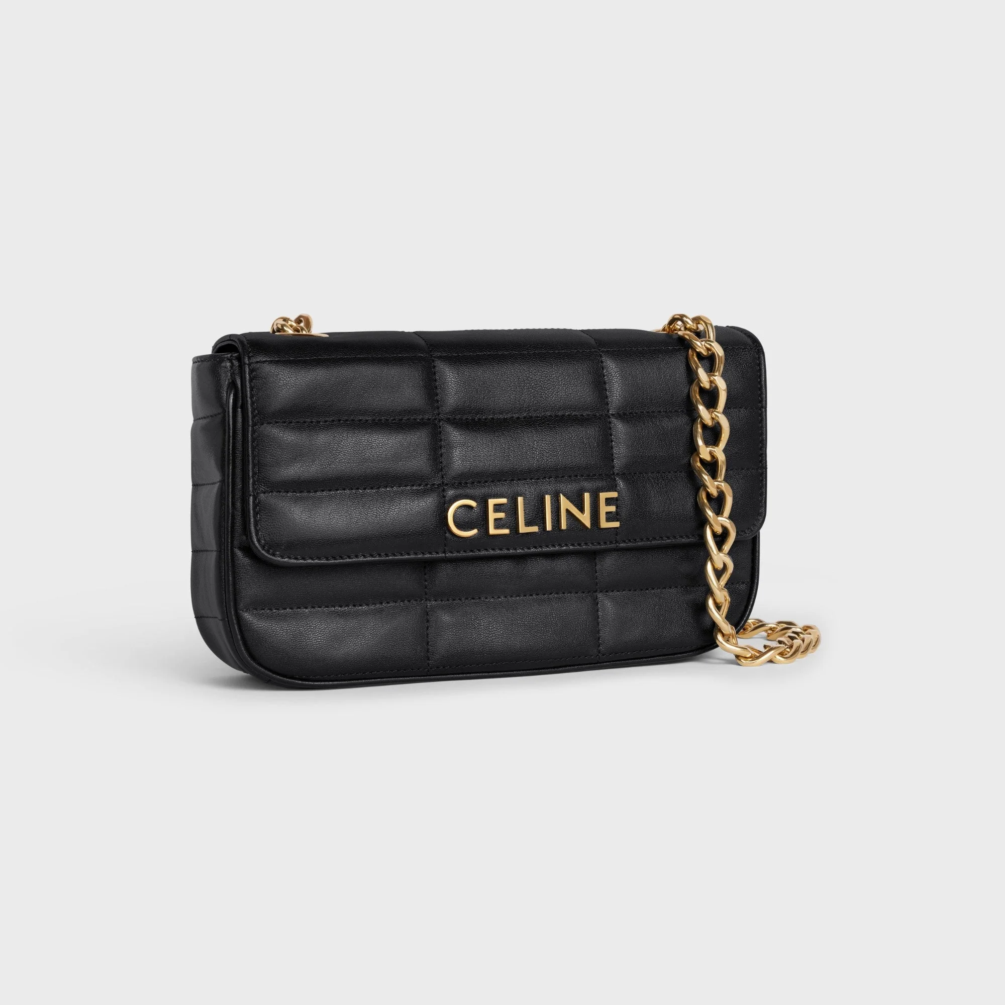 Matelassé Monochrome Celine Chain Shoulder Bag Matelas.Mono.Celine Quilt.Goat - Black - Image 2