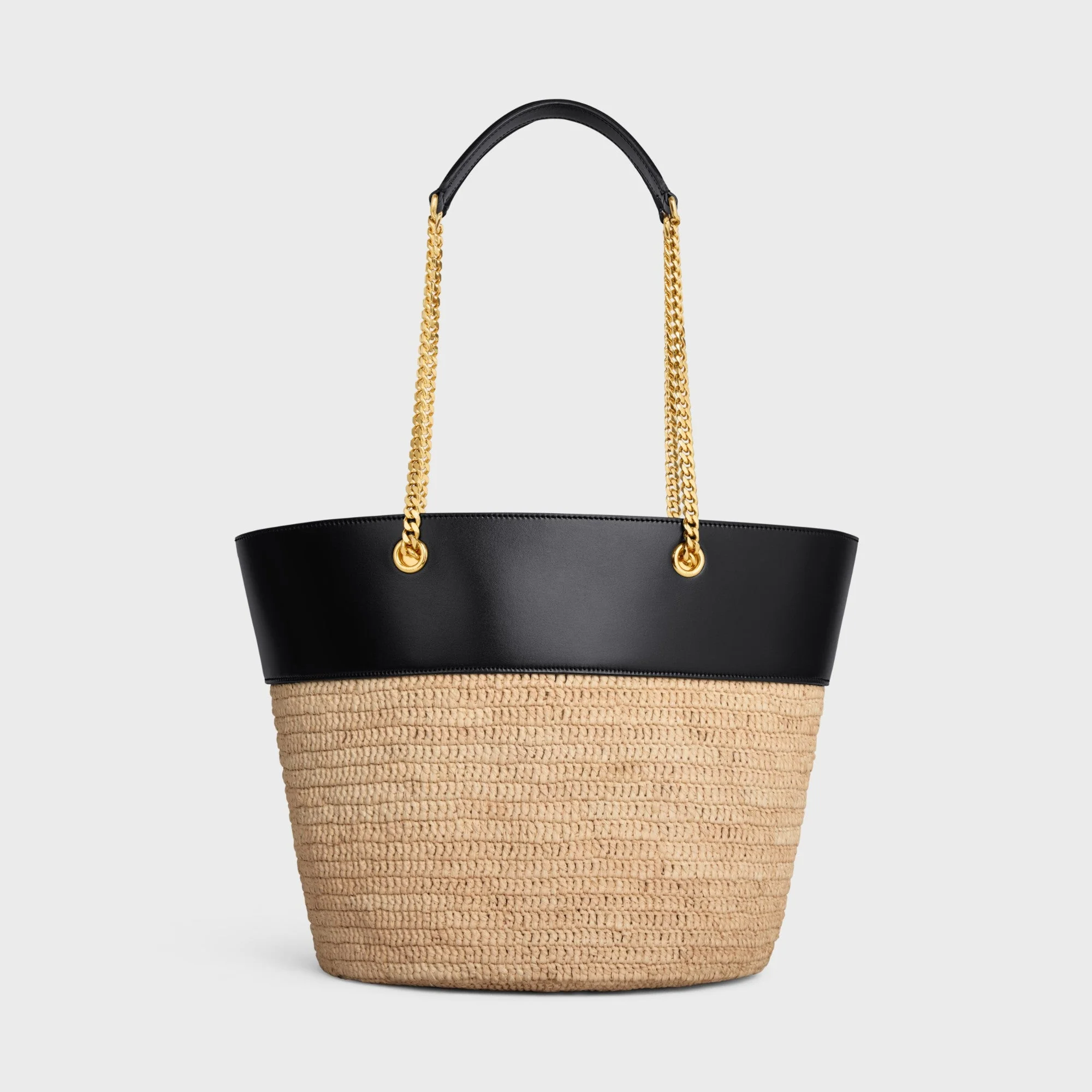 Celine Classic Panier Chain Bucket Cel.Clas.Pan.Raffia & Calfskin - Natural / Black - Image 3