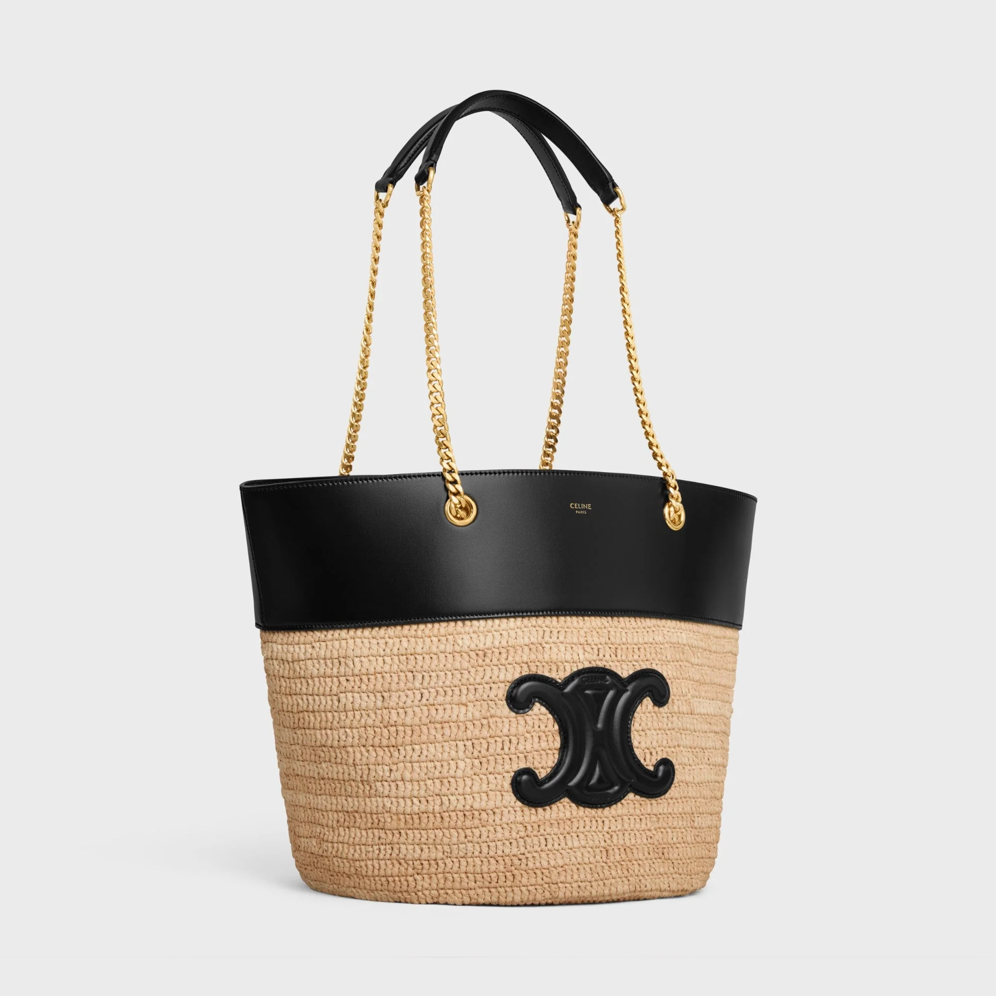 Celine Classic Panier Chain Bucket Cel.Clas.Pan.Raffia & Calfskin - Natural / Black - Image 7