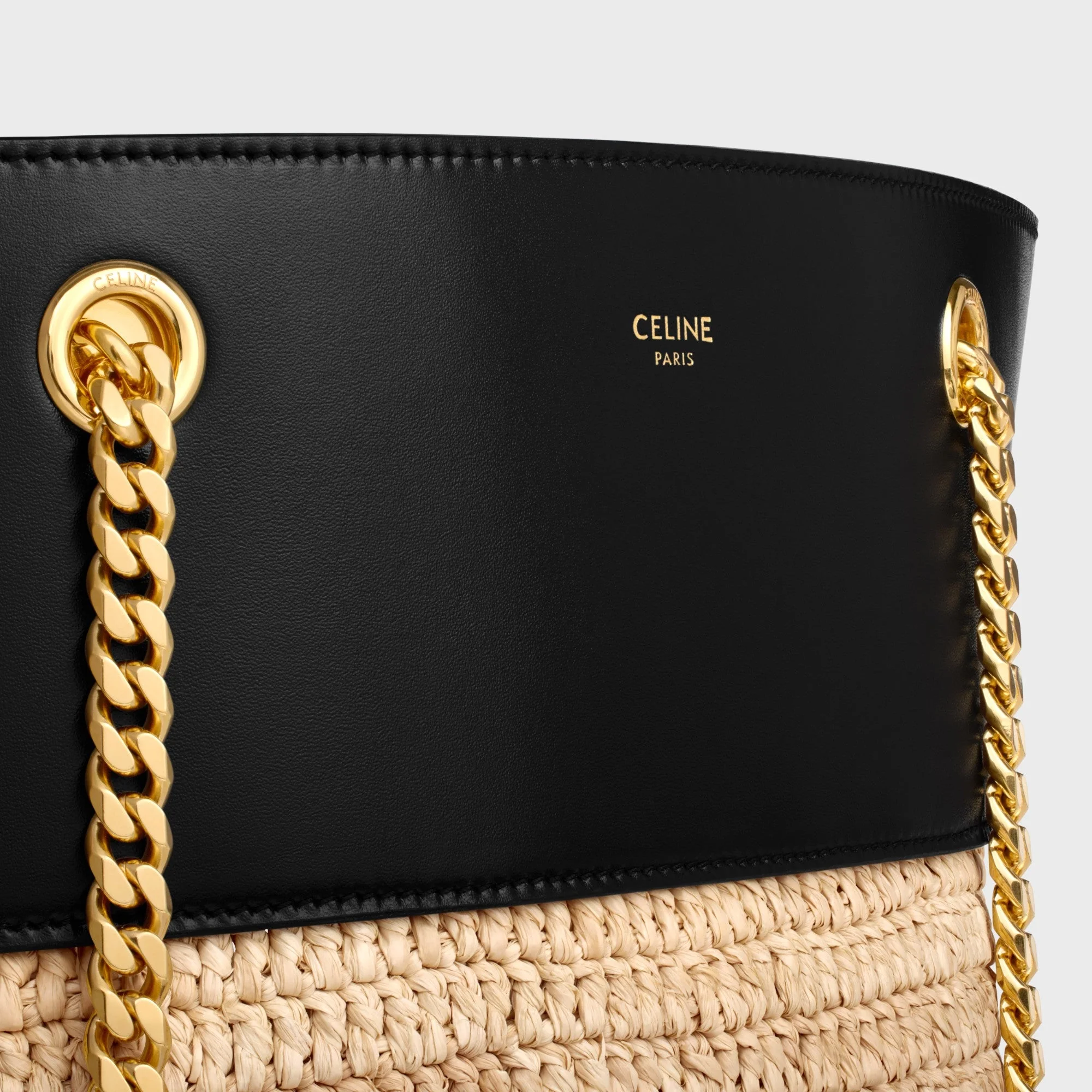 Celine Classic Panier Chain Bucket Cel.Clas.Pan.Raffia & Calfskin - Natural / Black - Image 9