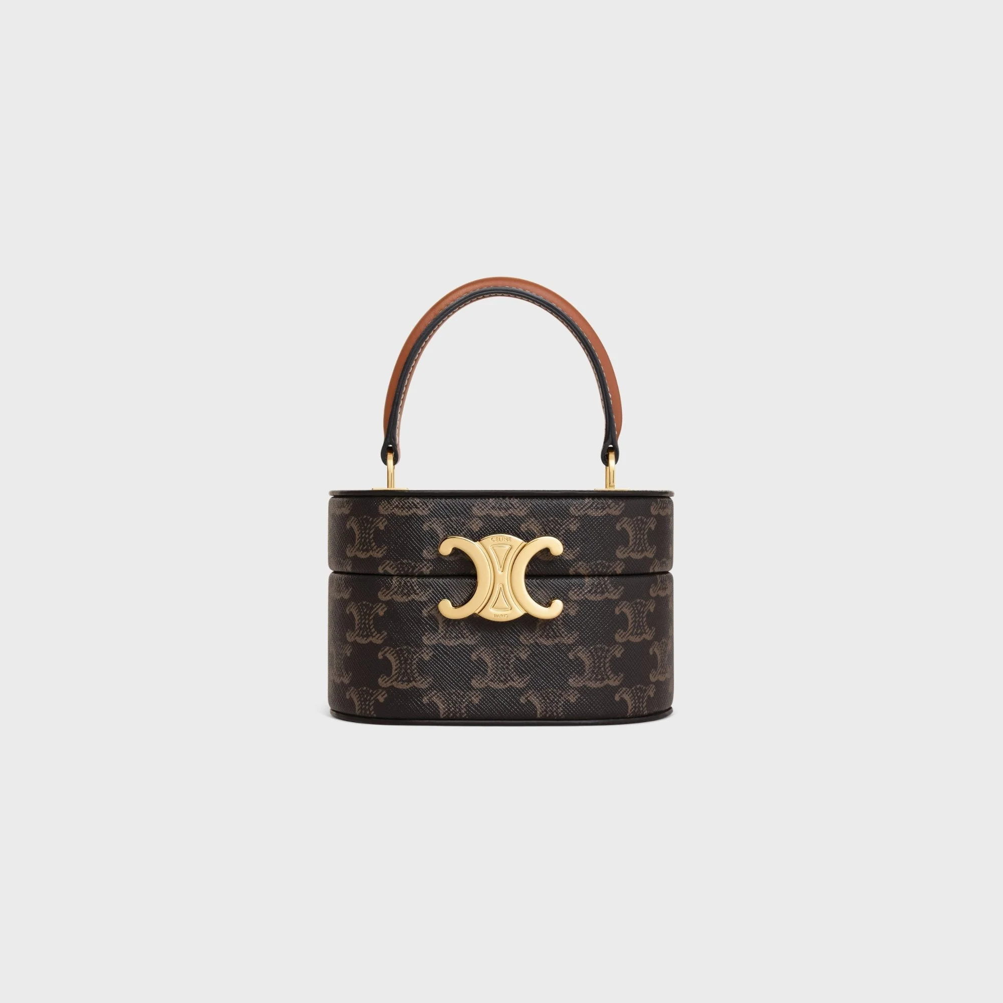Triomphe Canvas Oval Box & Calfskin - Tan