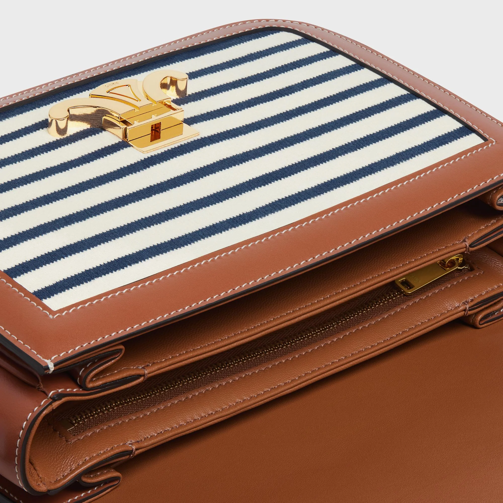Triomphe Classique Striped Tex. & Calf - Navy / Tan - Image 7