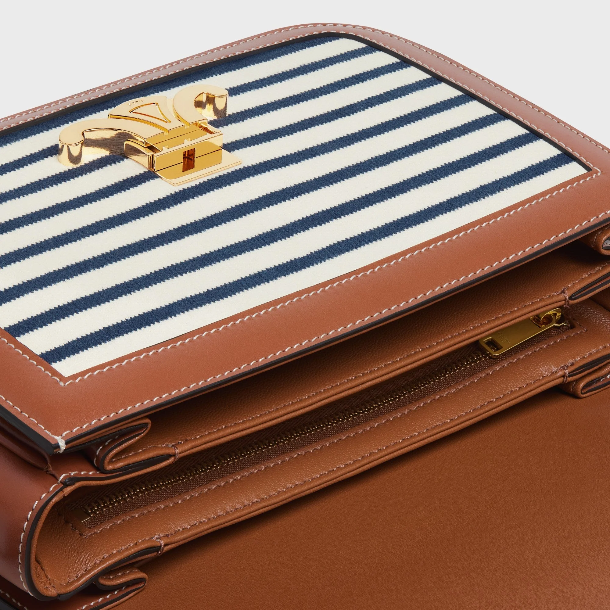 Triomphe Classique Striped Tex. & Calf - Navy / Tan - Image 8