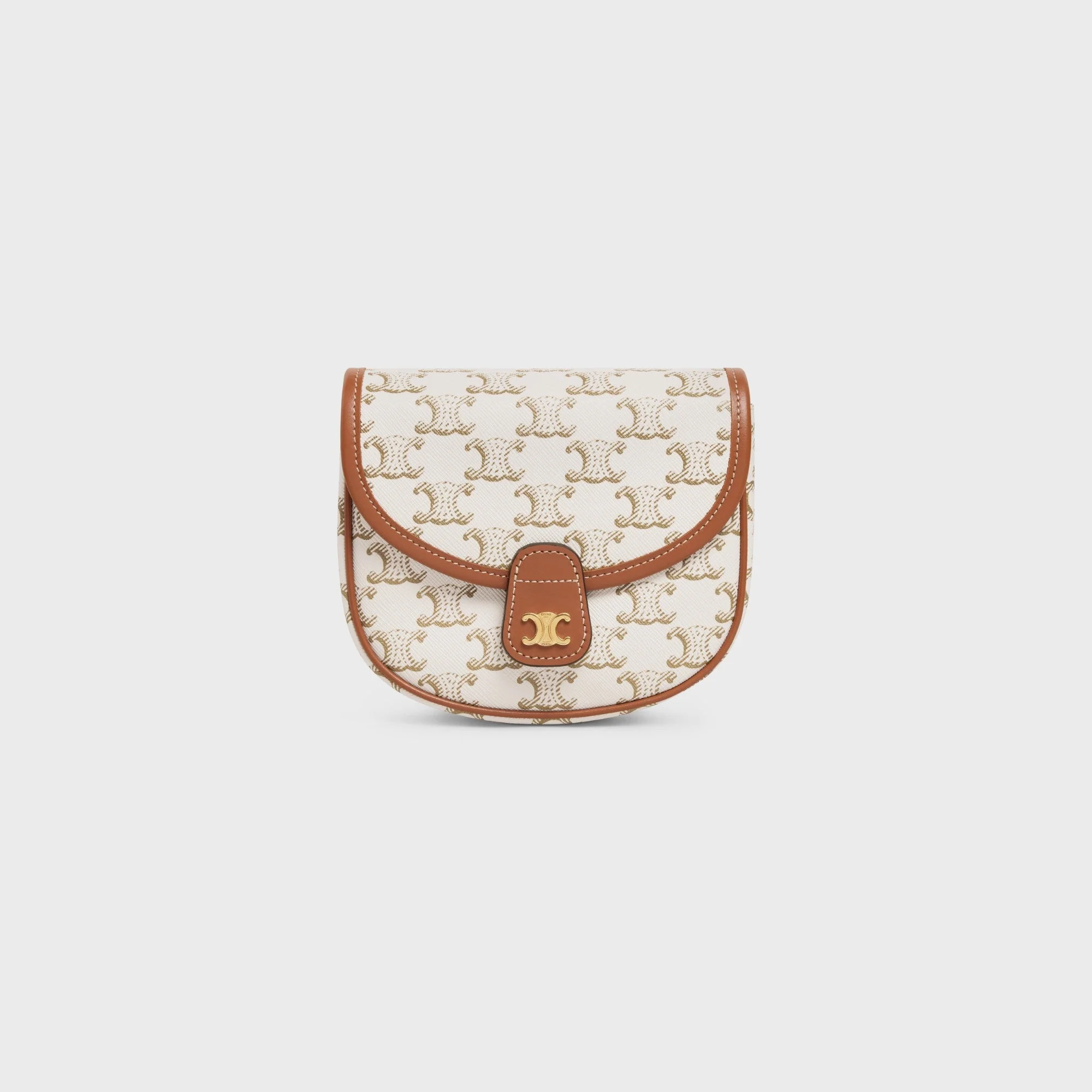 Triomphe Canvas Mini Besace & Calfskin - White
