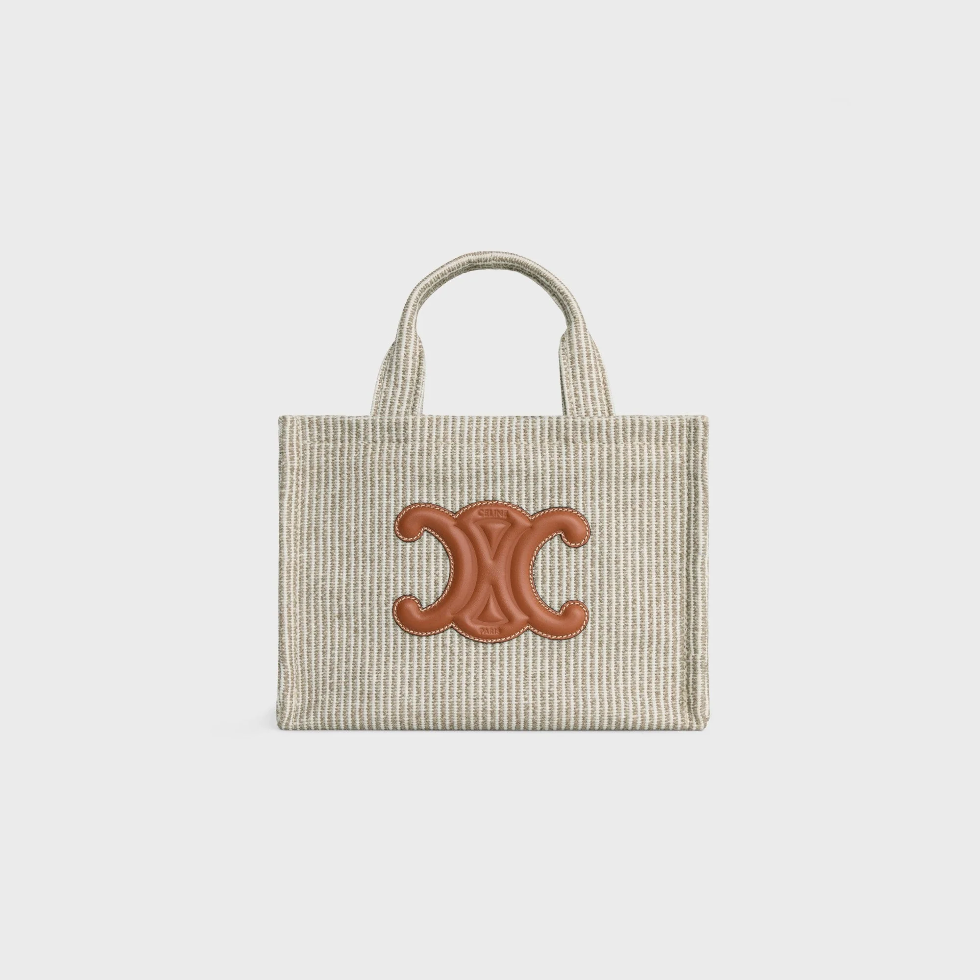 Thais Small Cabas Striped Textile & Calfsk - Beige
