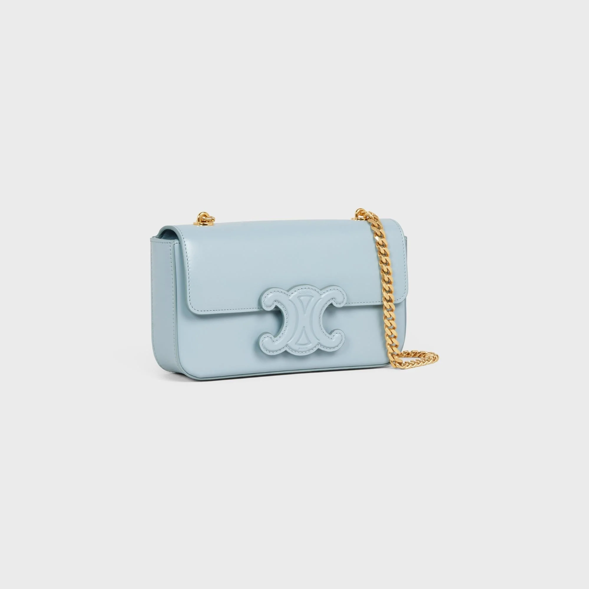 Cuir Triomphe Chain Shoulder Bag Shiny Calfskin - Ice Blue - Image 4