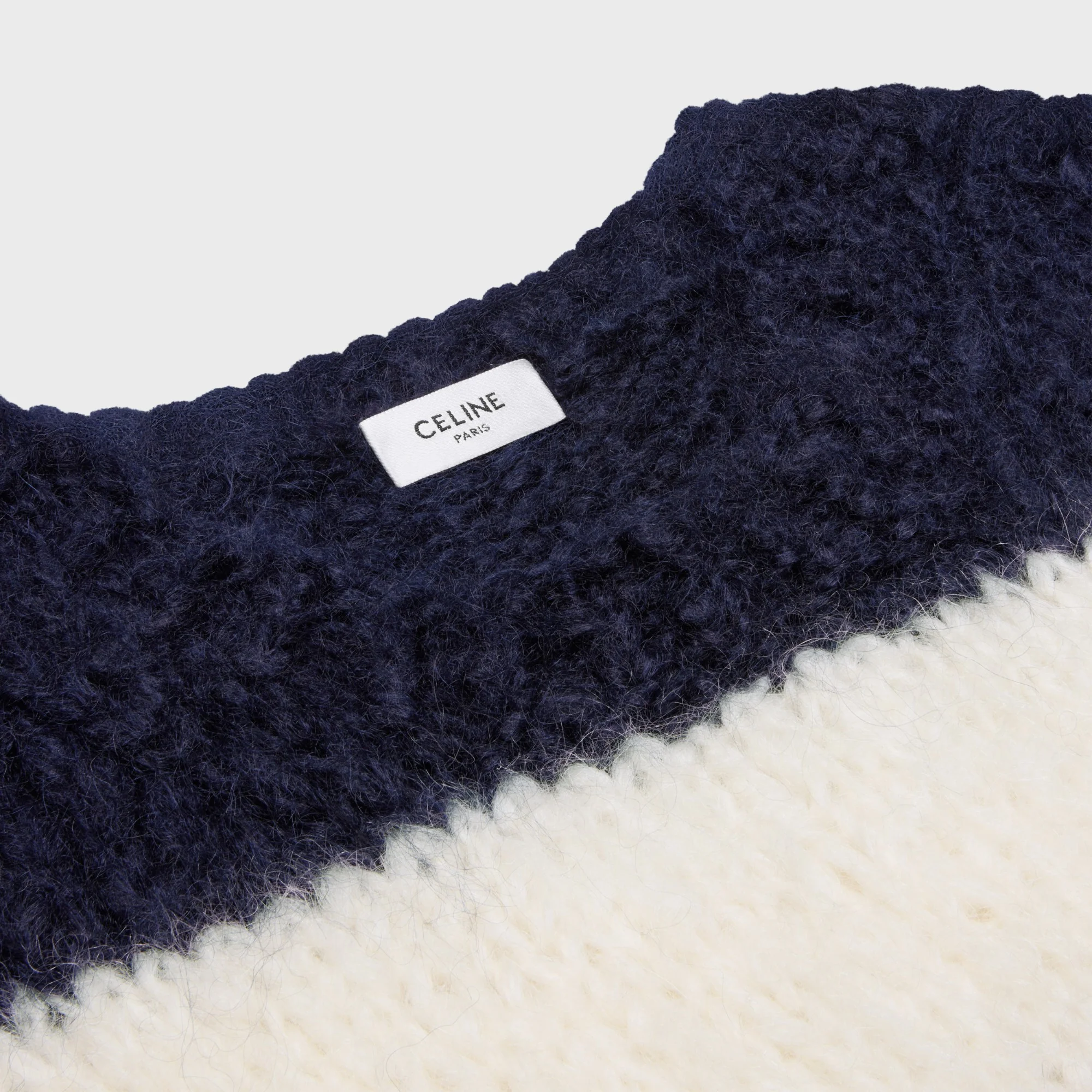 Pull Col Rond Oversize Laine Mohair Chunky Raye - Off White / Navy - Image 3