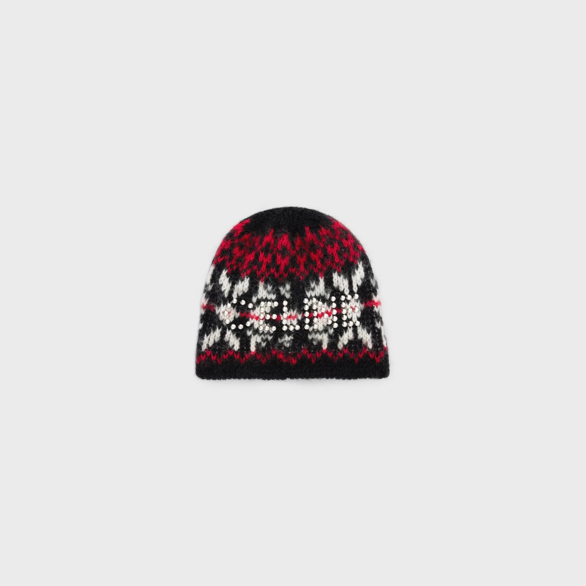 Beanie Jacquard Floçons Bonnet Celine Clous Laine - Black / Red / Off White - Image 3