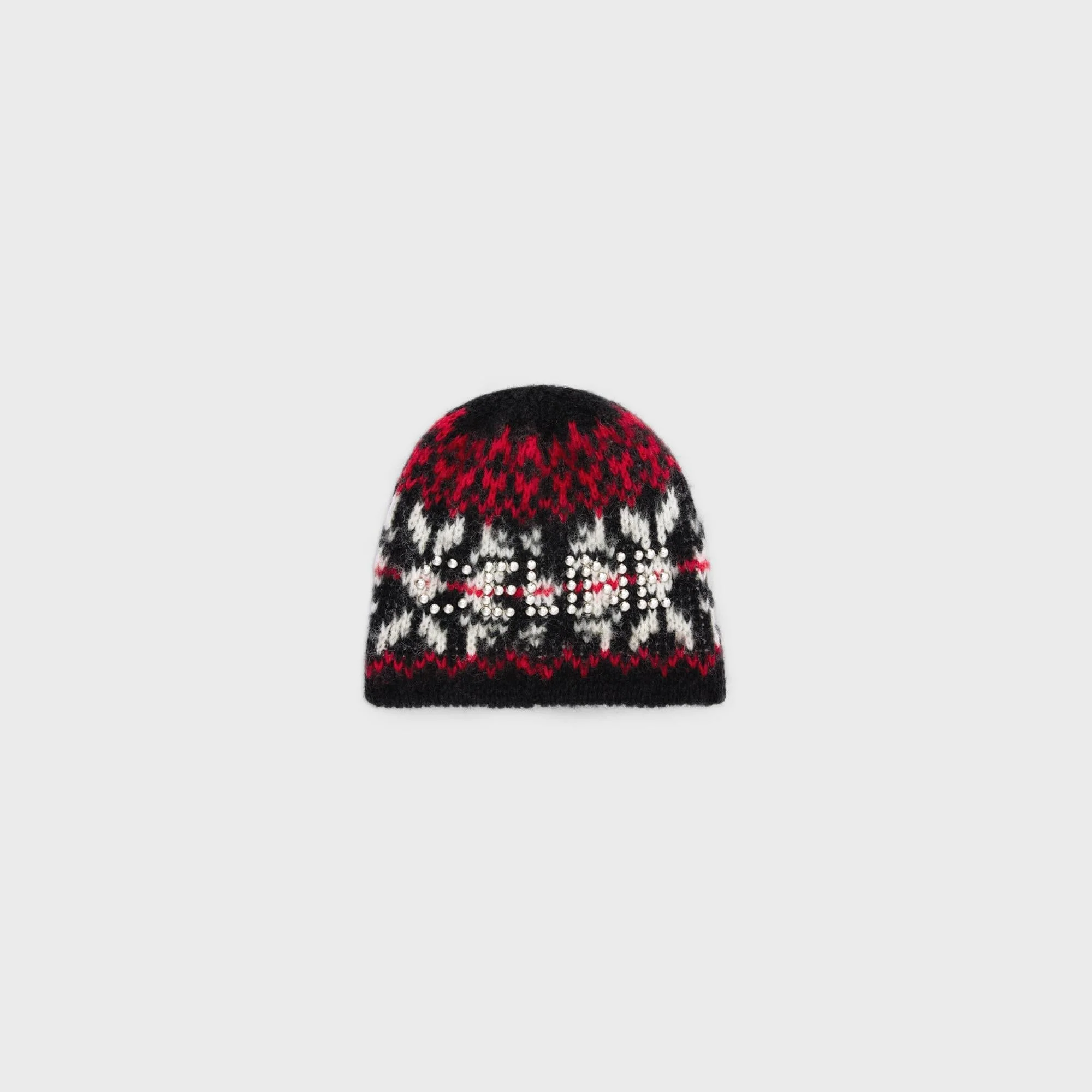 Beanie Jacquard FloƧons Bonnet Celine Clous Laine - Black / Red / Off White - Image 3