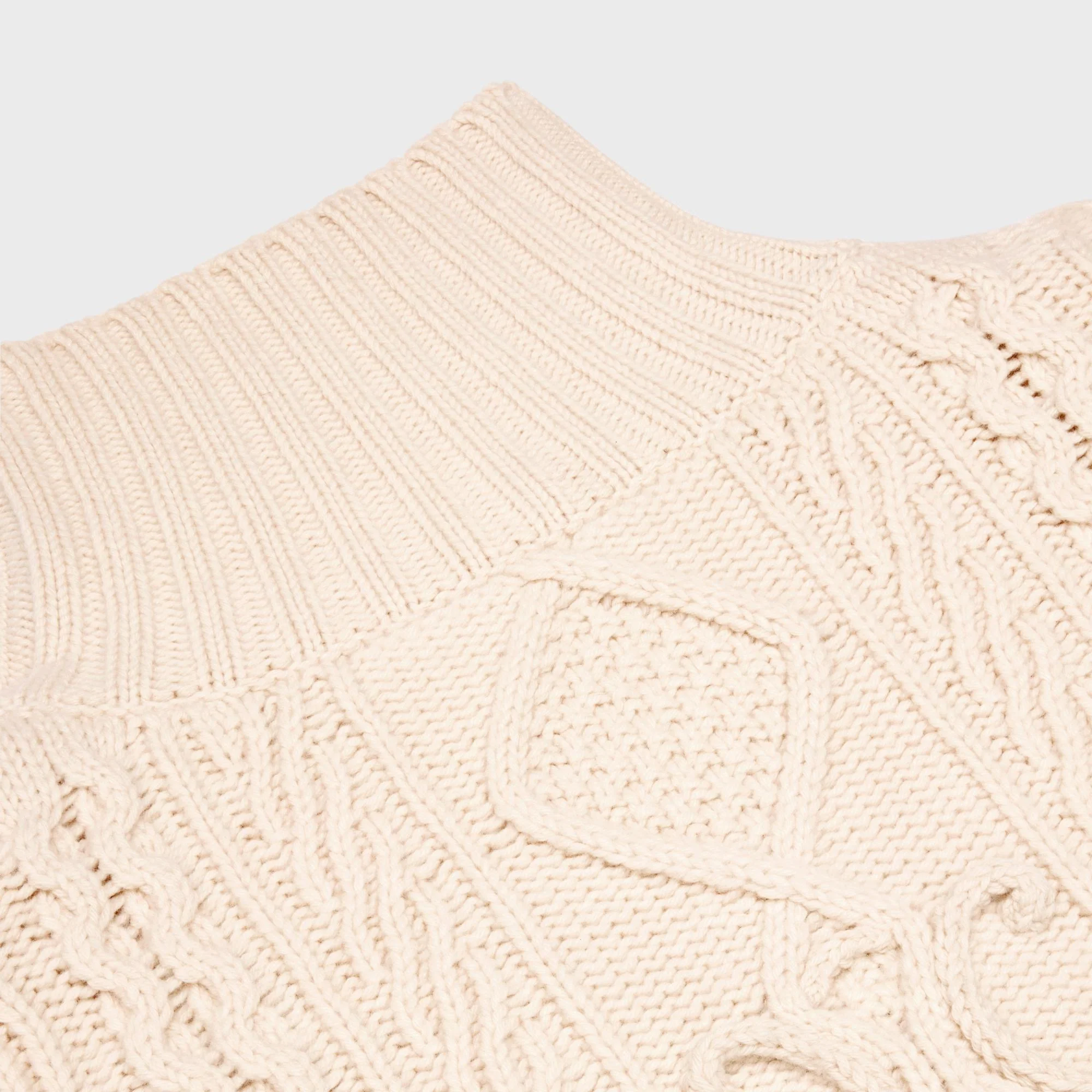 High Neck Sweater Cashmere Triomphe Pull Col Montant Cropped Laine Cachemire Aran - Off White - Image 3
