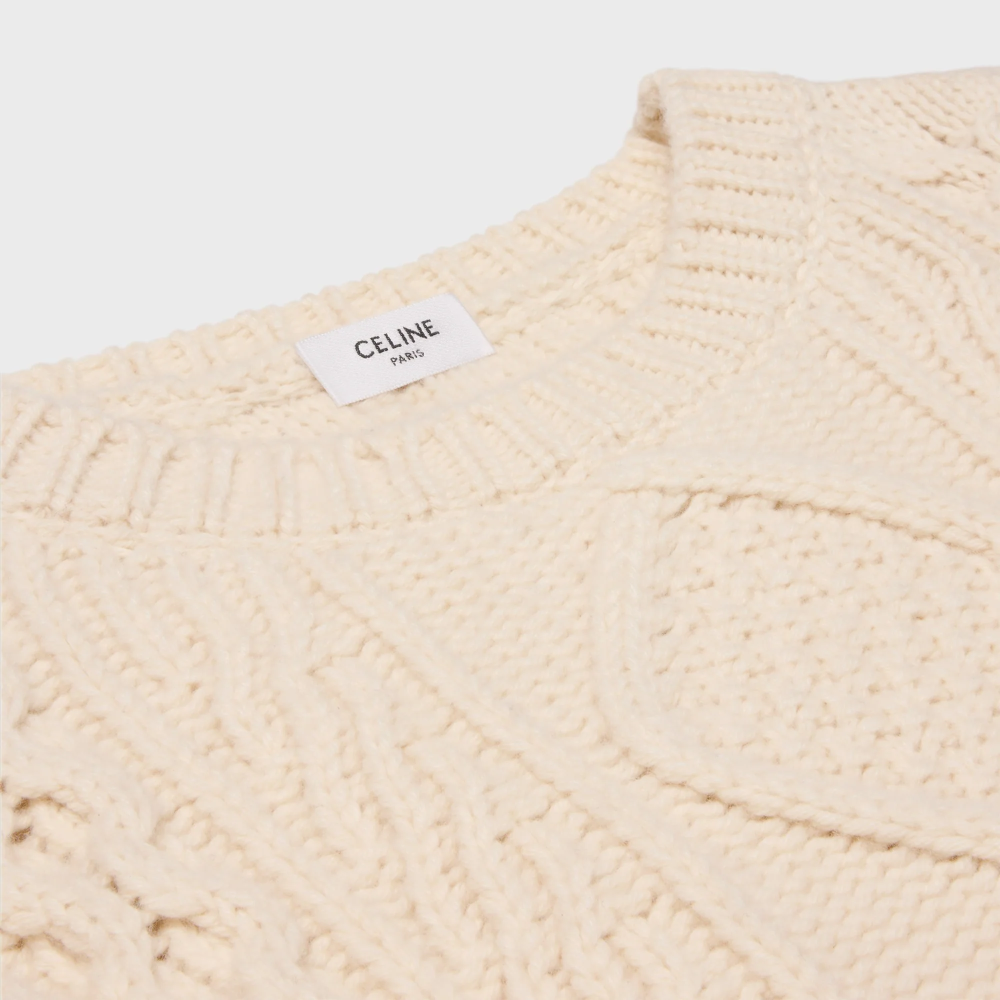 Pull Col Rond Oversize Laine Cashmere Aran Cachemire - Off White - Image 3