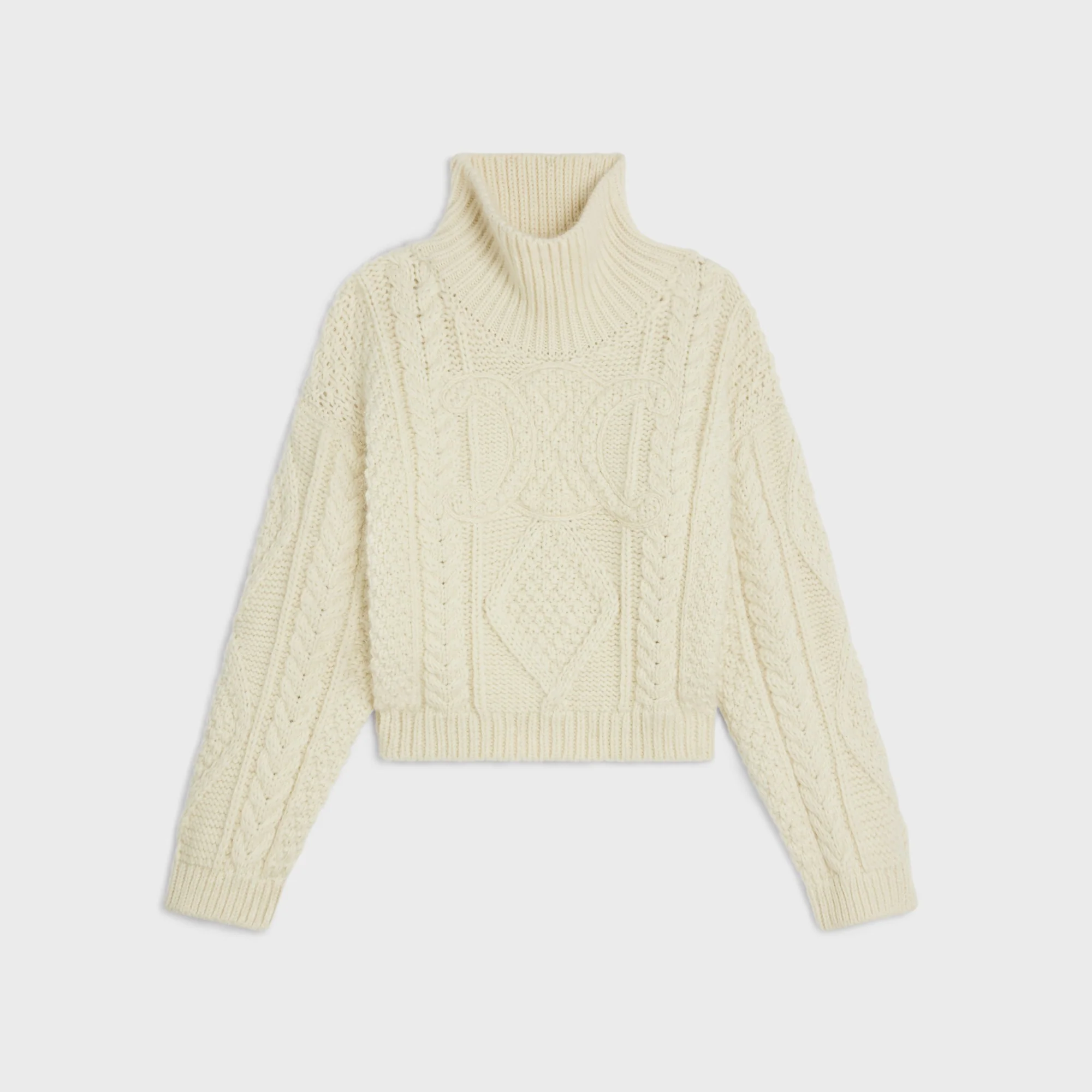 Pull Col Montant Triomphe Laine Alpaga Aran - Off White