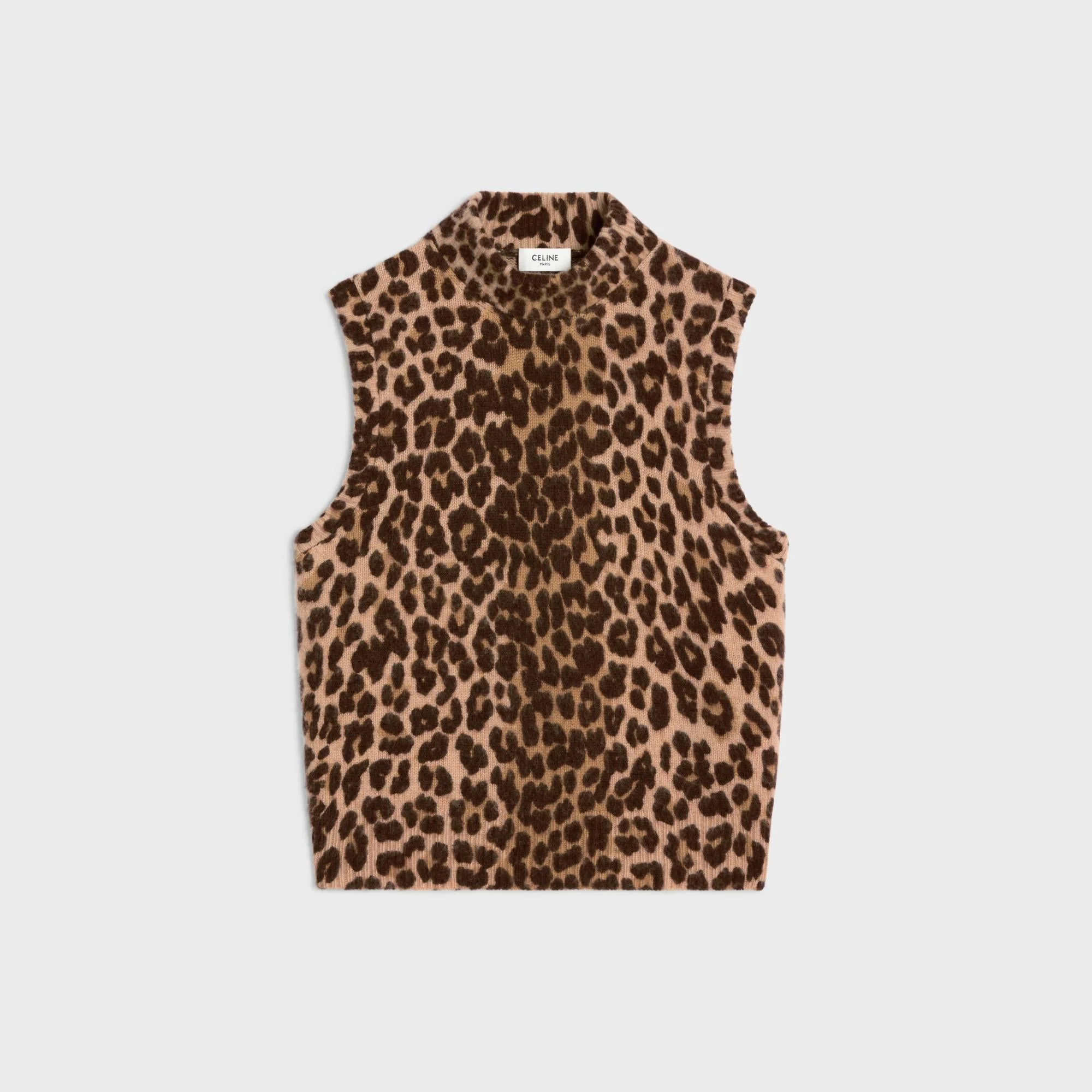 Pull Col Roule Sans Manches Cashmere Leopard Cachemire - Leopard