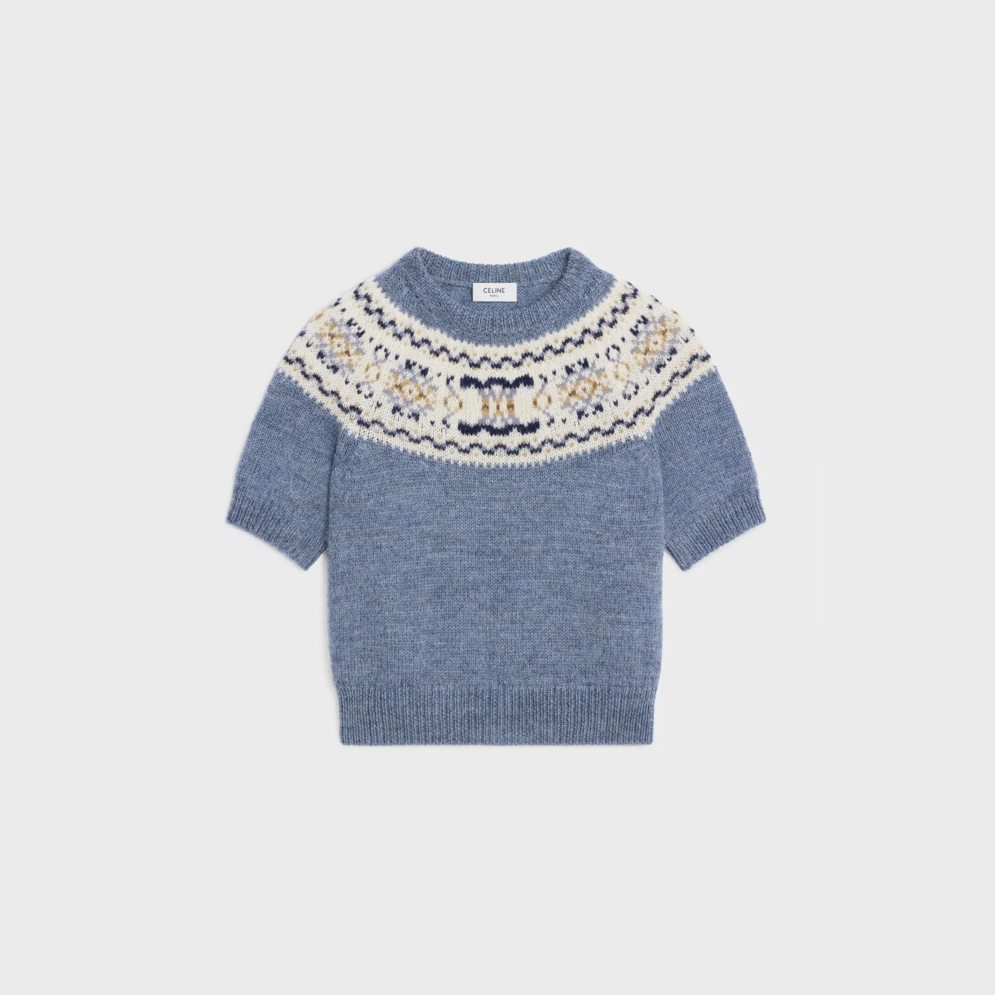 Pull Manches Courtes Laine Fair Isle Triomphe - Light Blue