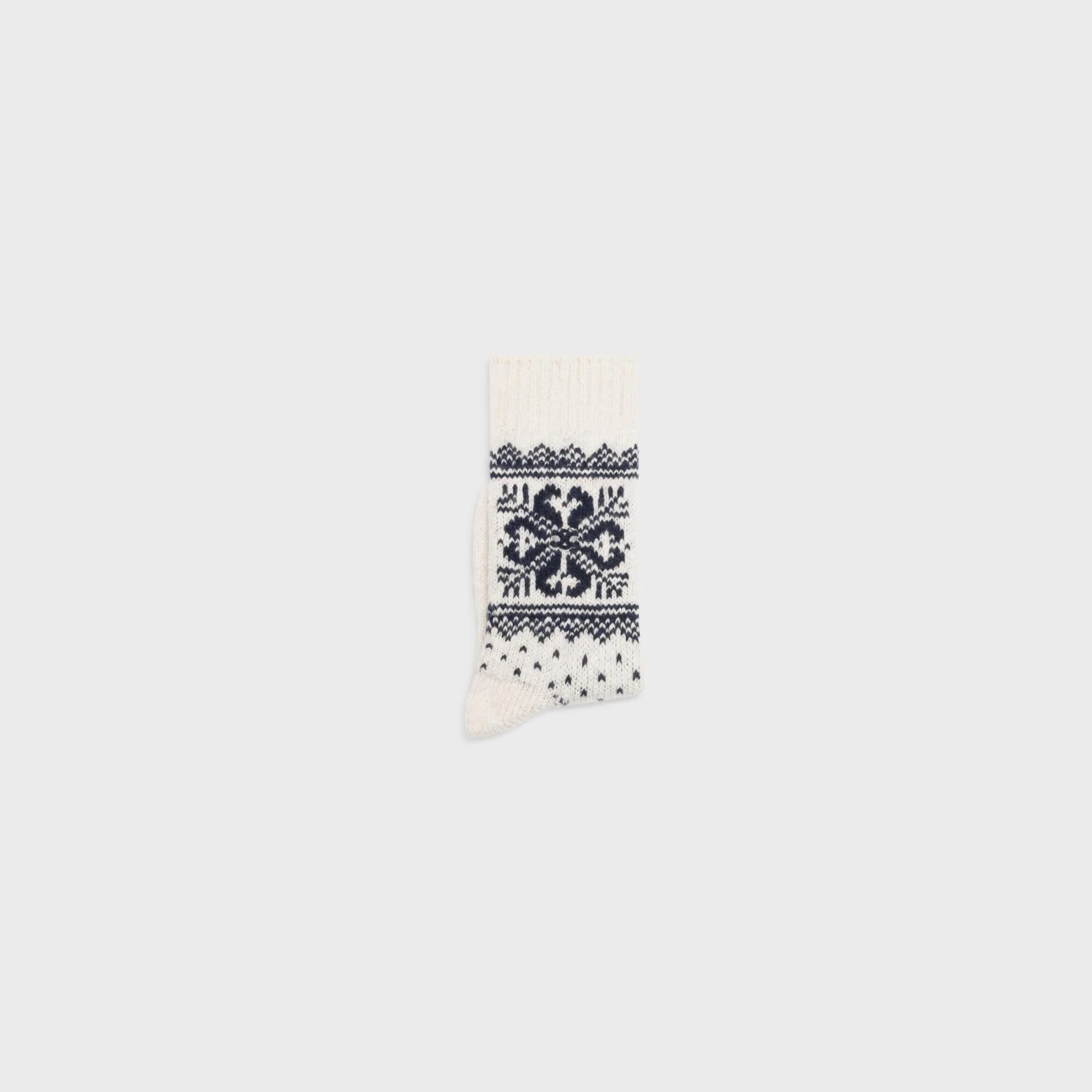 Chaussettes Hautes Laine Fairisle - Off White / Navy - Image 4