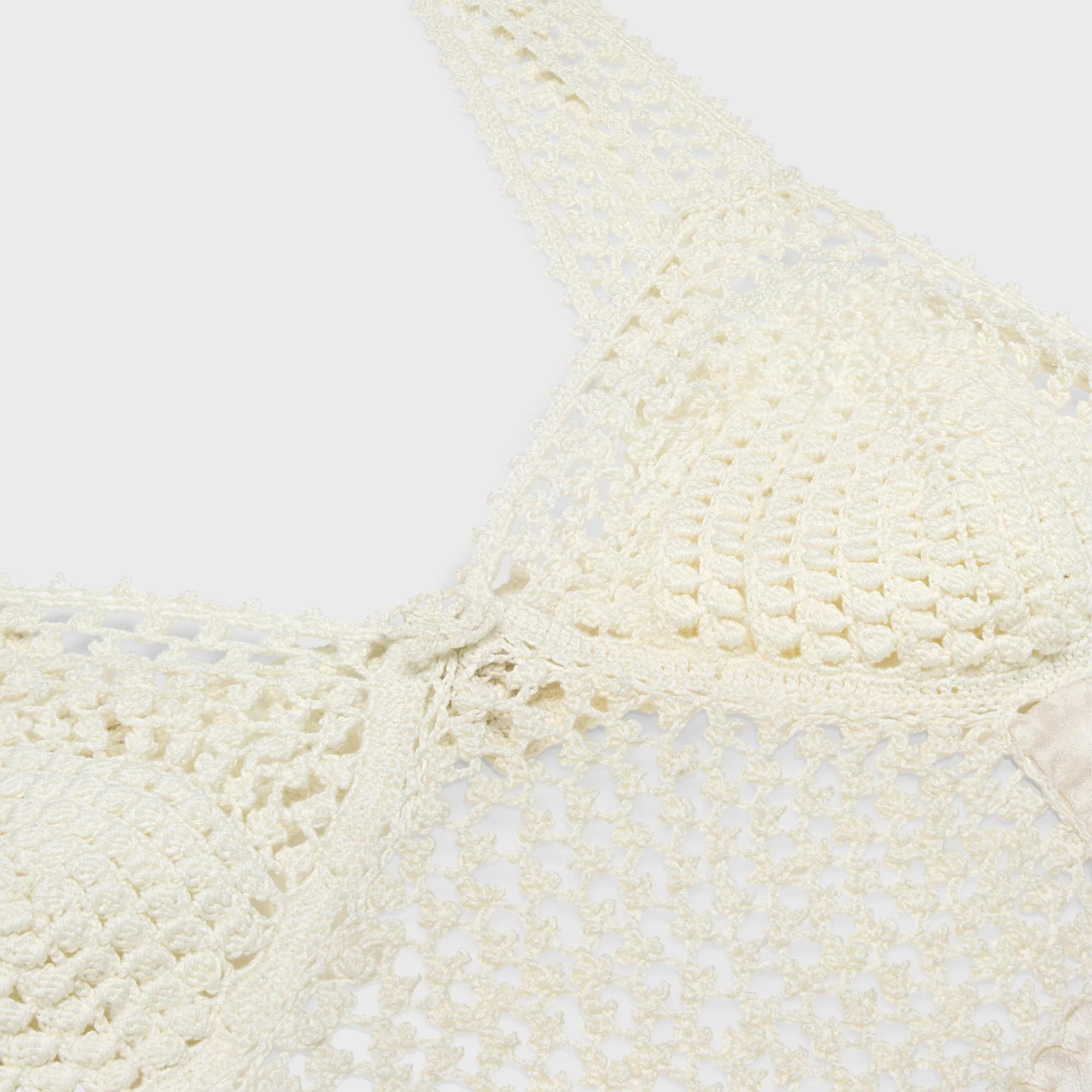 Dress Lingerie Courte Crochet Mix Satin Robe - Off White - Image 3