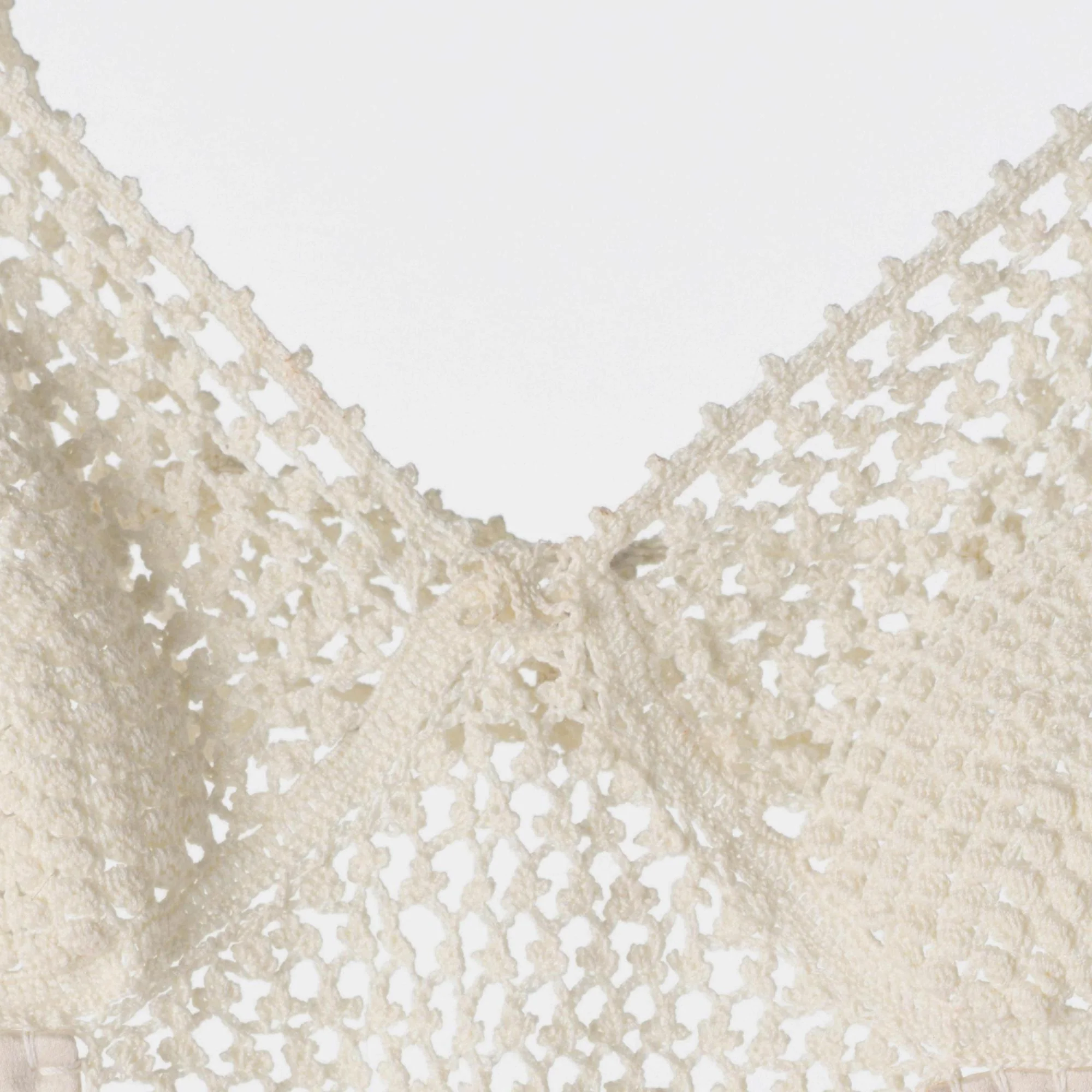 Dress Lingerie Courte Crochet Mix Satin Robe - Off White - Image 4